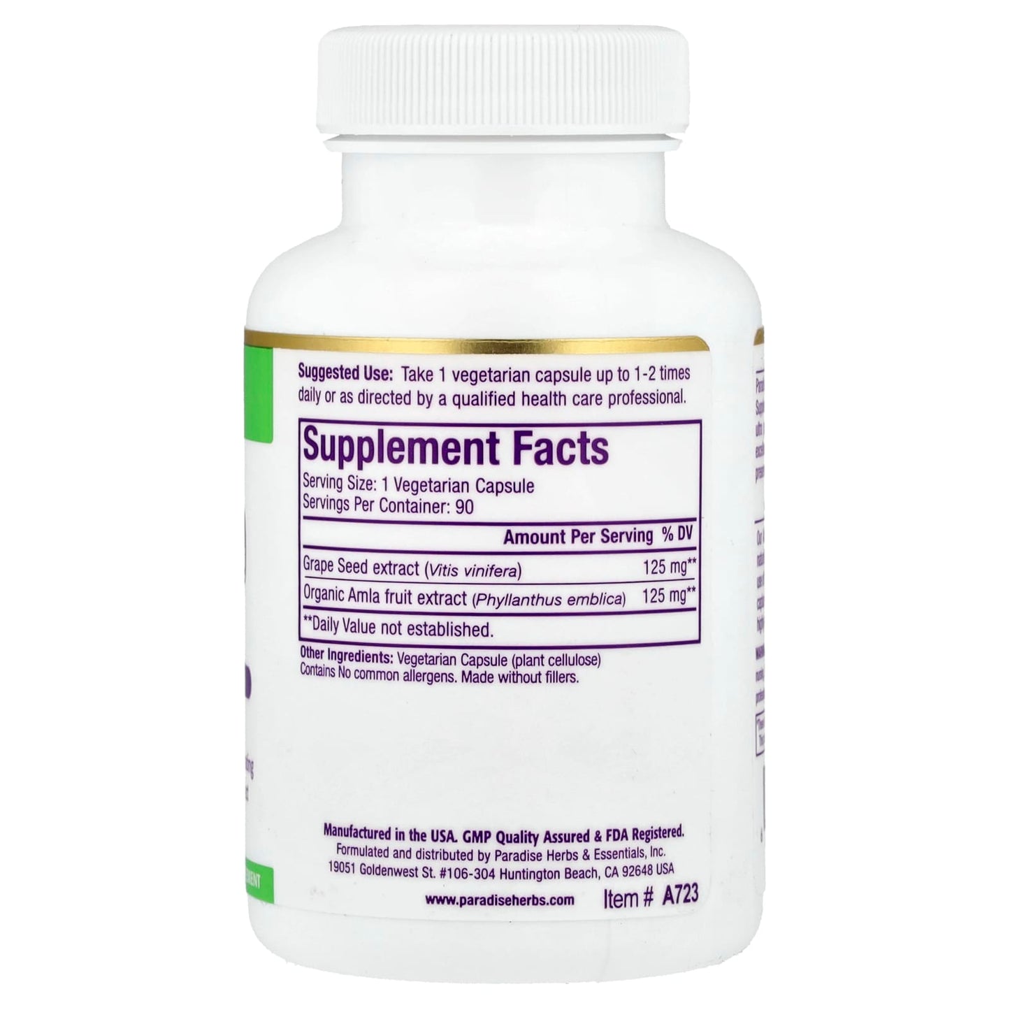Paradise Herbs, Grape Seed Extract , 90 Vegetarian Capsules - Image 2