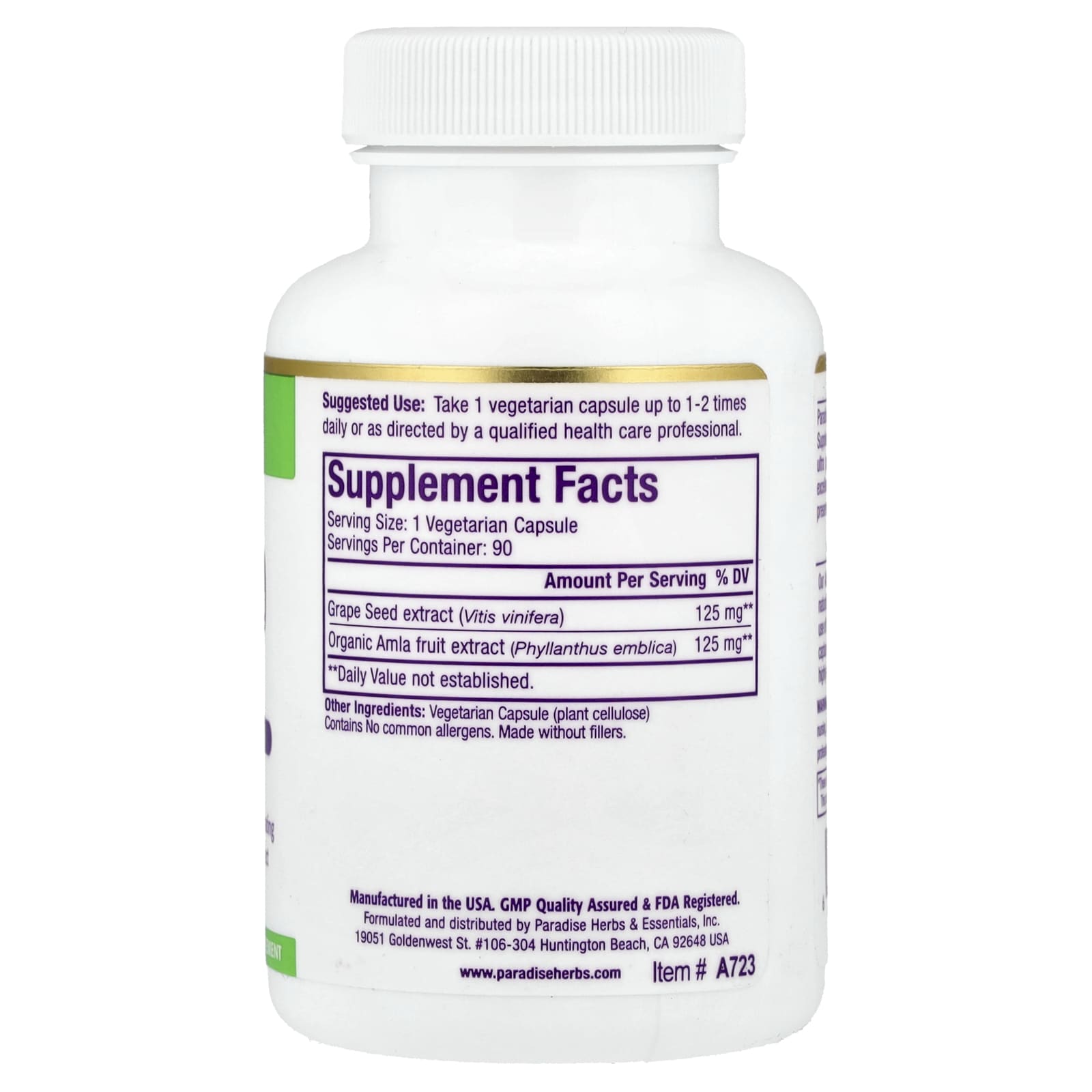 Paradise Herbs, Grape Seed Extract , 90 Vegetarian Capsules - Image 2