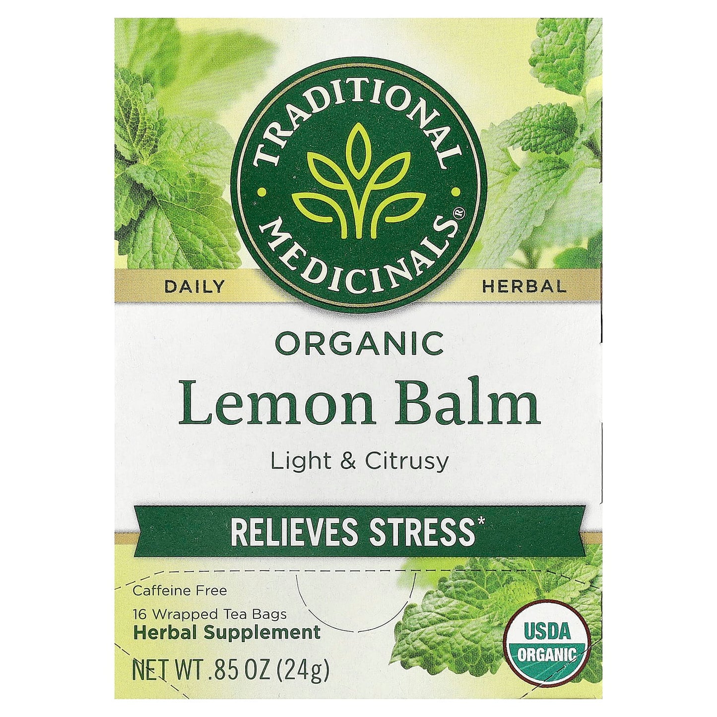 Traditional Medicinals, Organic Lemon Balm, Caffeine Free, 16 Wrapped Tea Bags, 0.85 oz (24 g) - Image 1