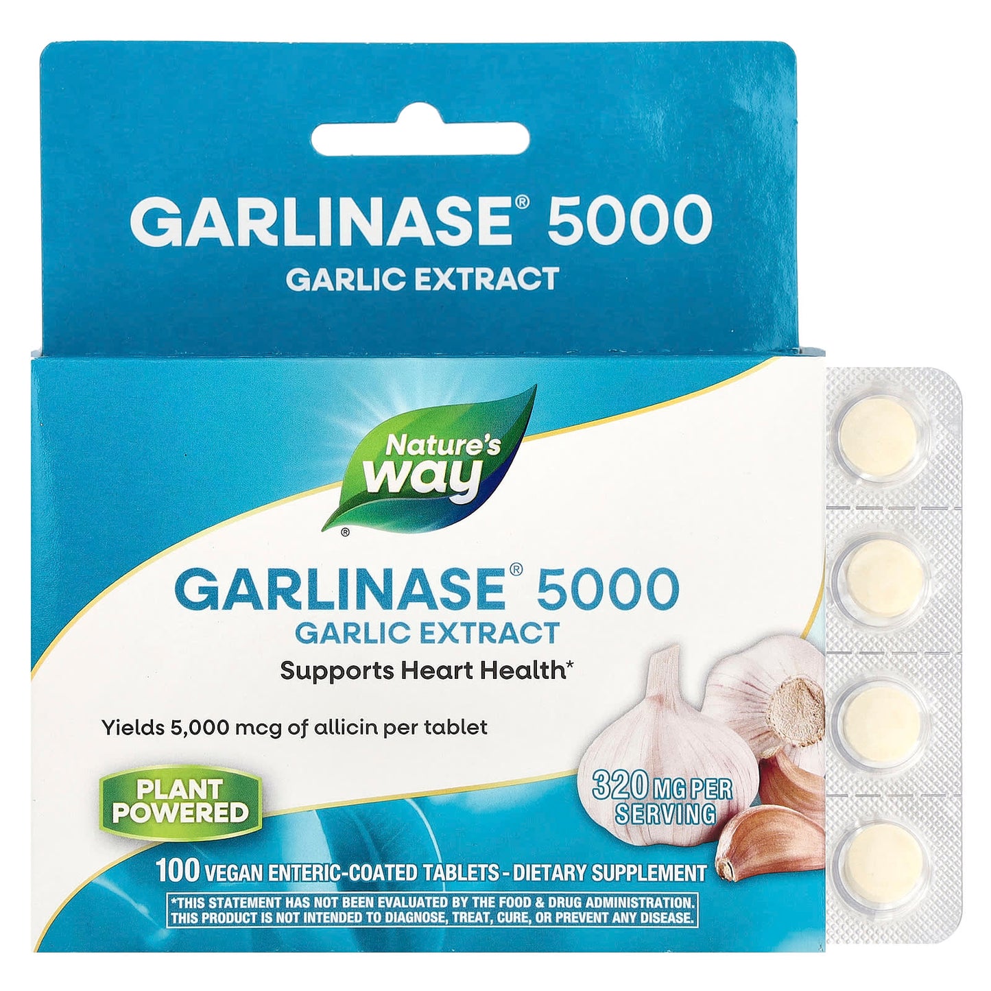 Nature's Way, Garlinase® 5000, Garlic Extract, 320 mg, 100 Vegan Enteric-Coated Tablets - Image 1