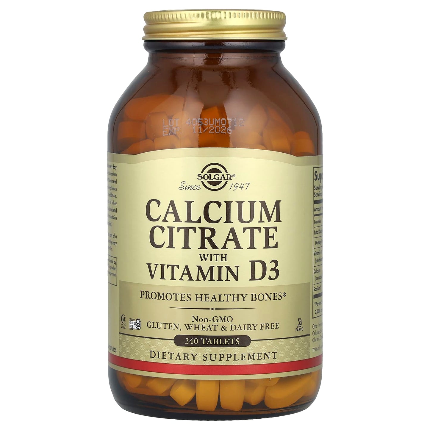 Solgar, Calcium Citrate with Vitamin D3, 240 Tablets - Image 1