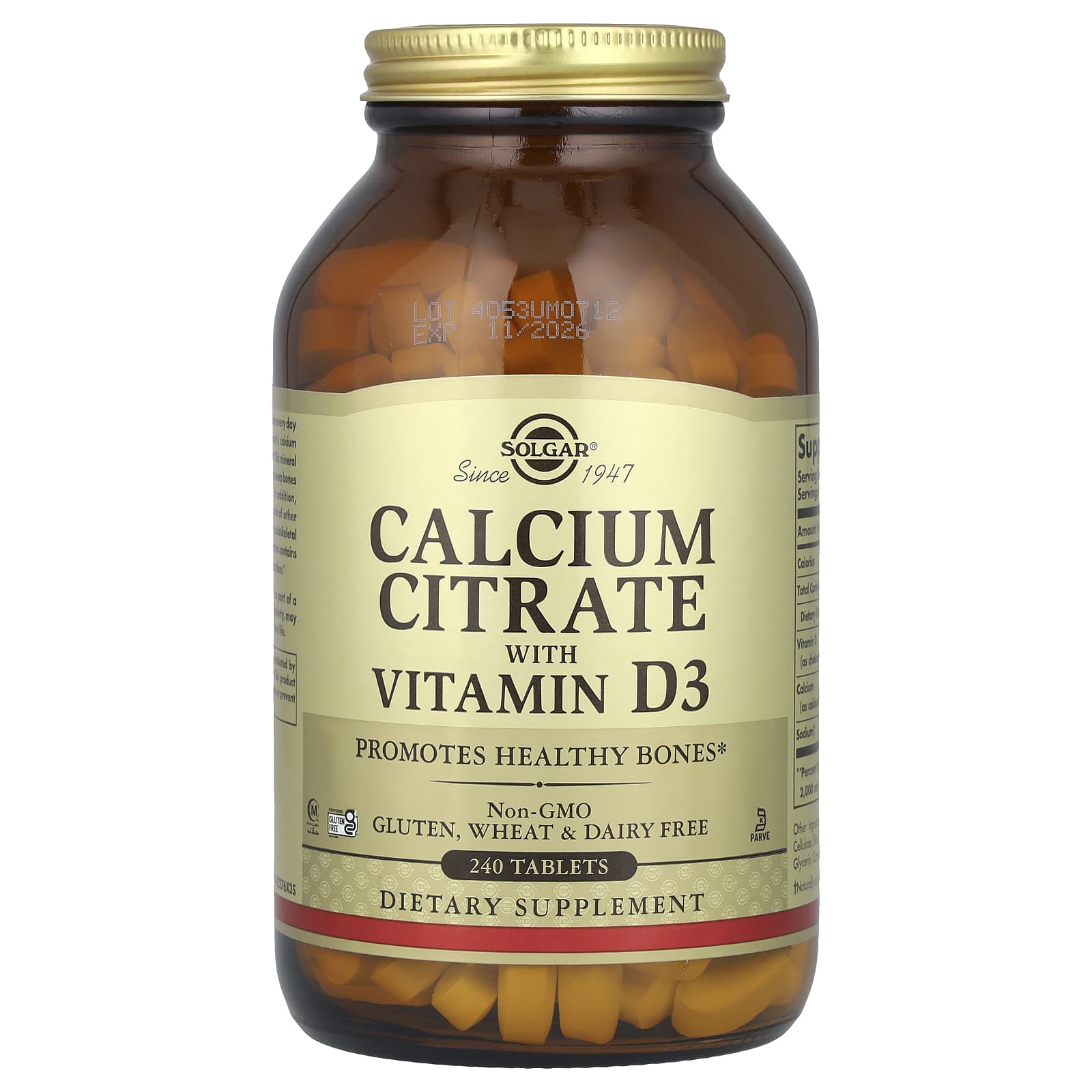 Solgar, Calcium Citrate with Vitamin D3, 240 Tablets - Image 1