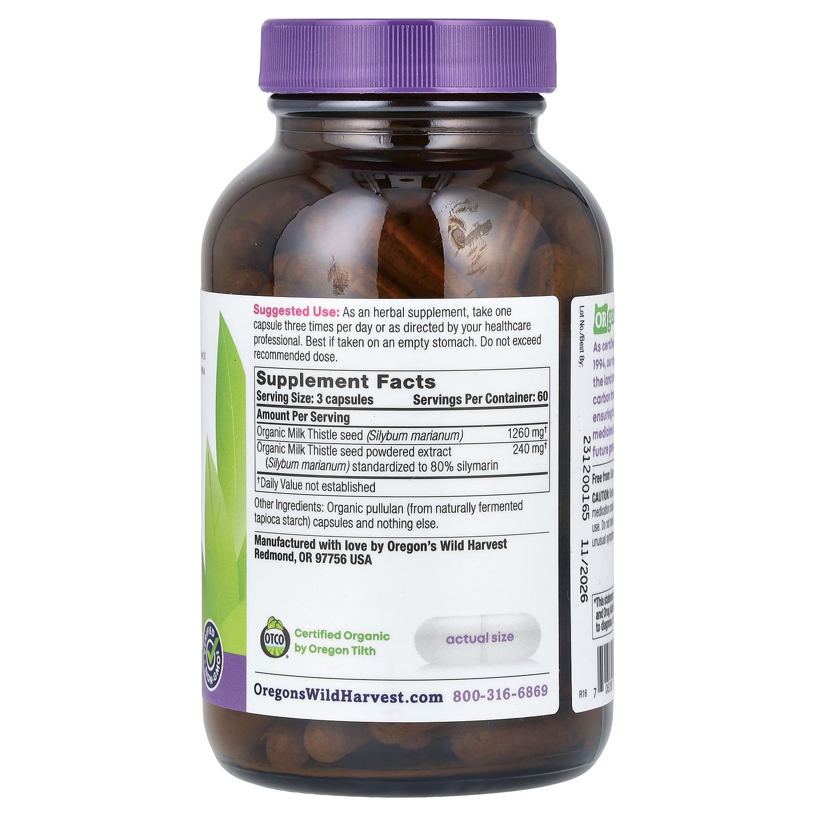 Oregon's Wild Harvest, Organic Milk Thistle, 180 Organic Vegan Capsules - Image 2