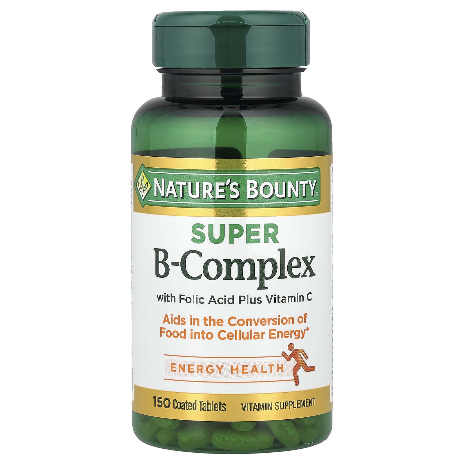 Nature's Bounty, Super B-Complex with Folic Acid Plus Vitamin C, 150 Coated Tablets - Image 1