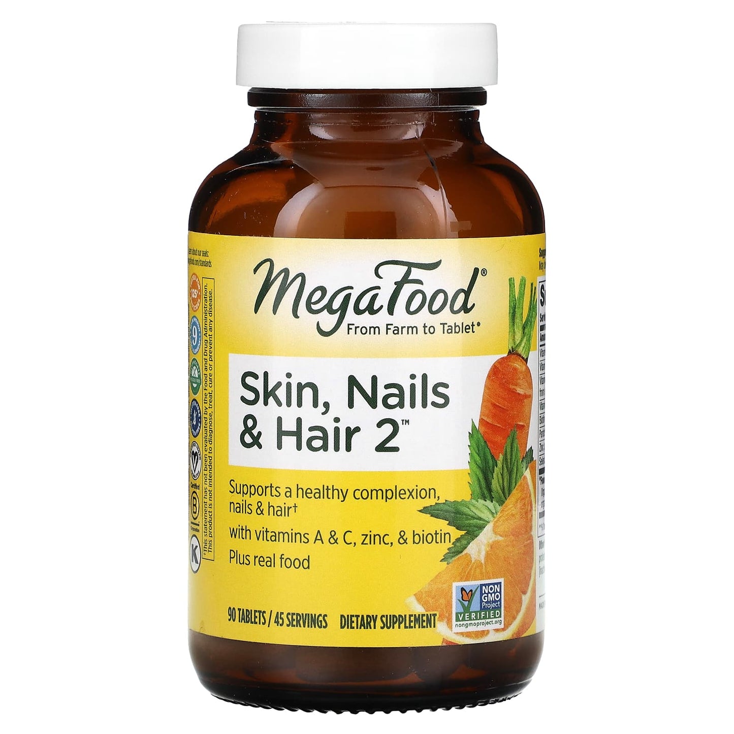 MegaFood, Skin, Nails & Hair 2, 90 Tablets - Image 1