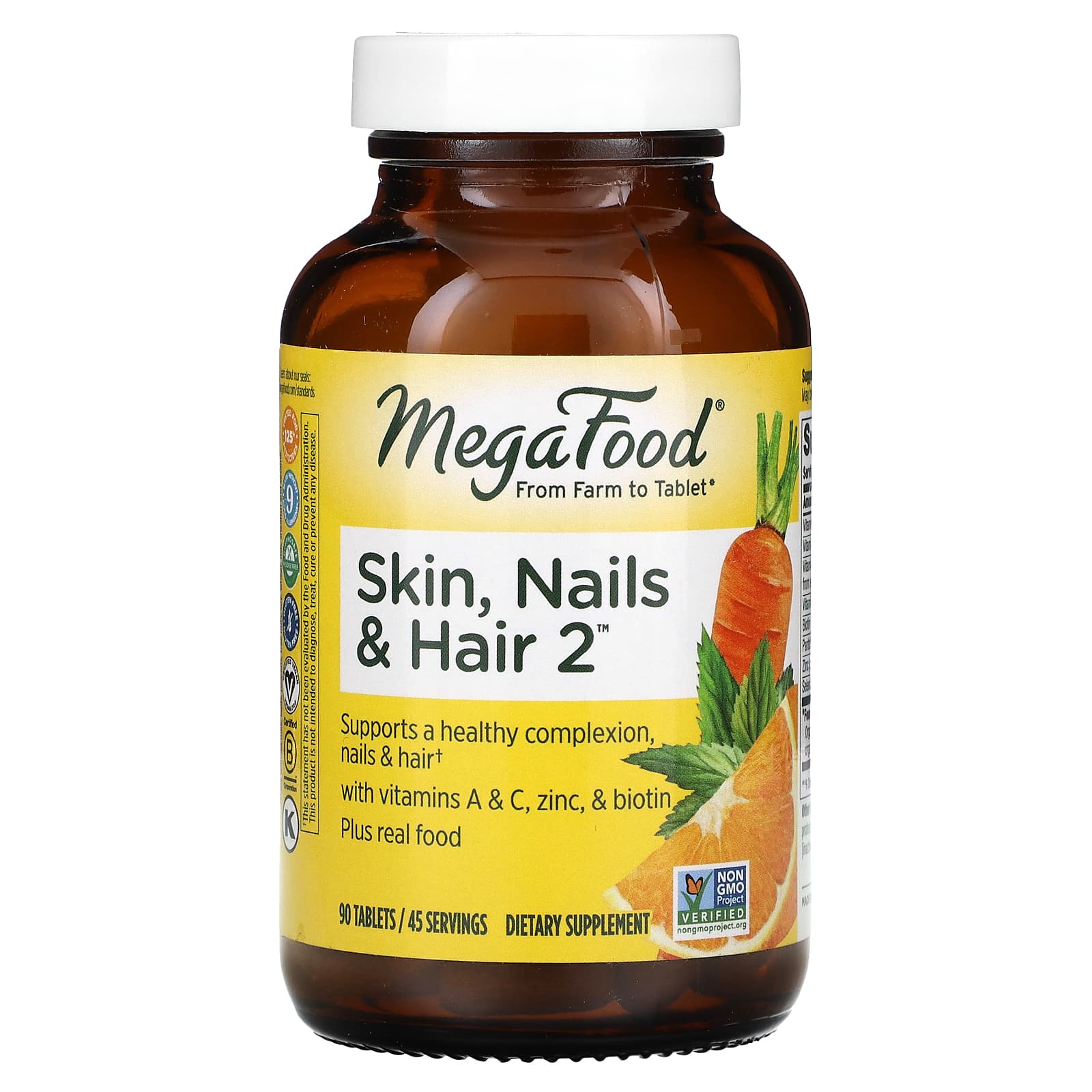 MegaFood, Skin, Nails & Hair 2, 90 Tablets - Image 1