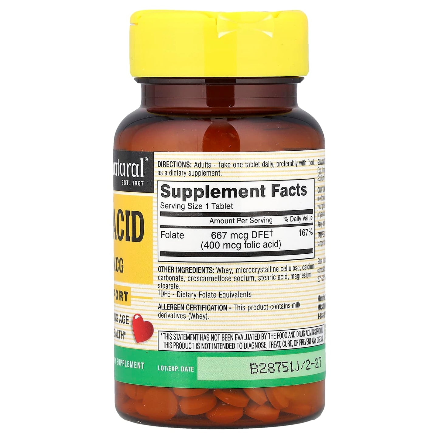 Mason Natural, Folic Acid, 400 mcg, 100 Tablets - Image 2