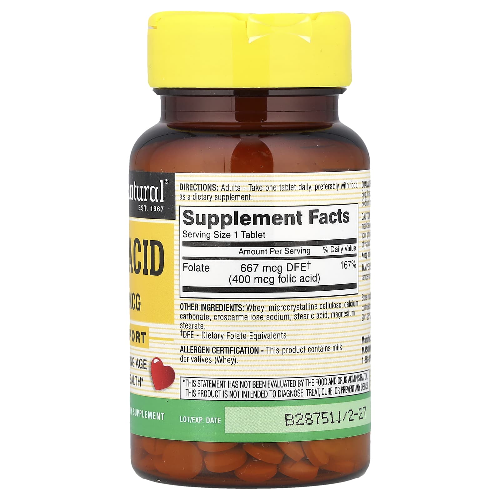 Mason Natural, Folic Acid, 400 mcg, 100 Tablets - Image 2