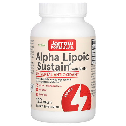 Support Cellular Energy with Jarrow Formulas Alpha Lipoic Sustain + Biotin 120 Tablets - Image 1
