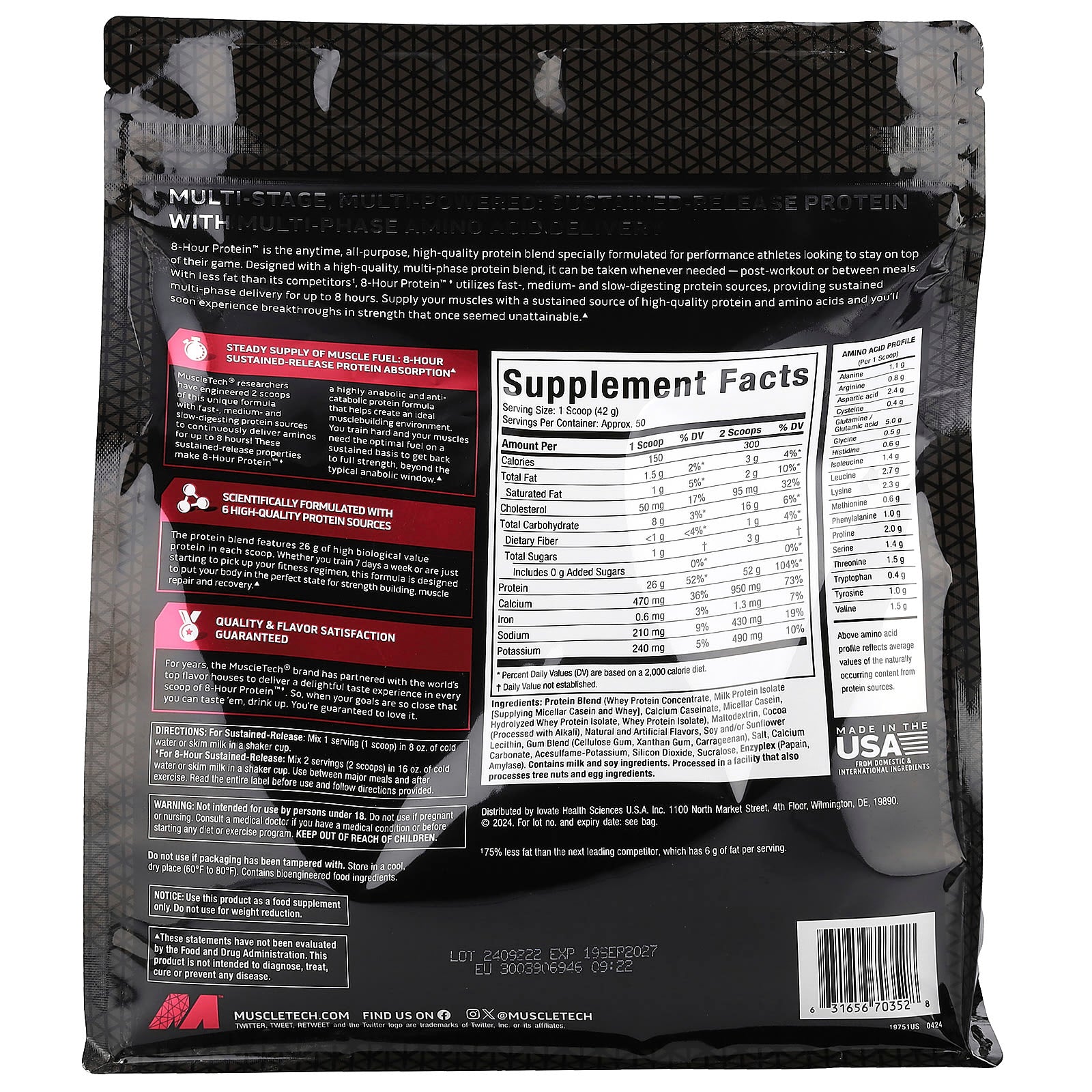 MuscleTech, Platinum 8-Hour Protein™, Milk Chocolate, 4.6 lbs (2.09 kg) - Image 2