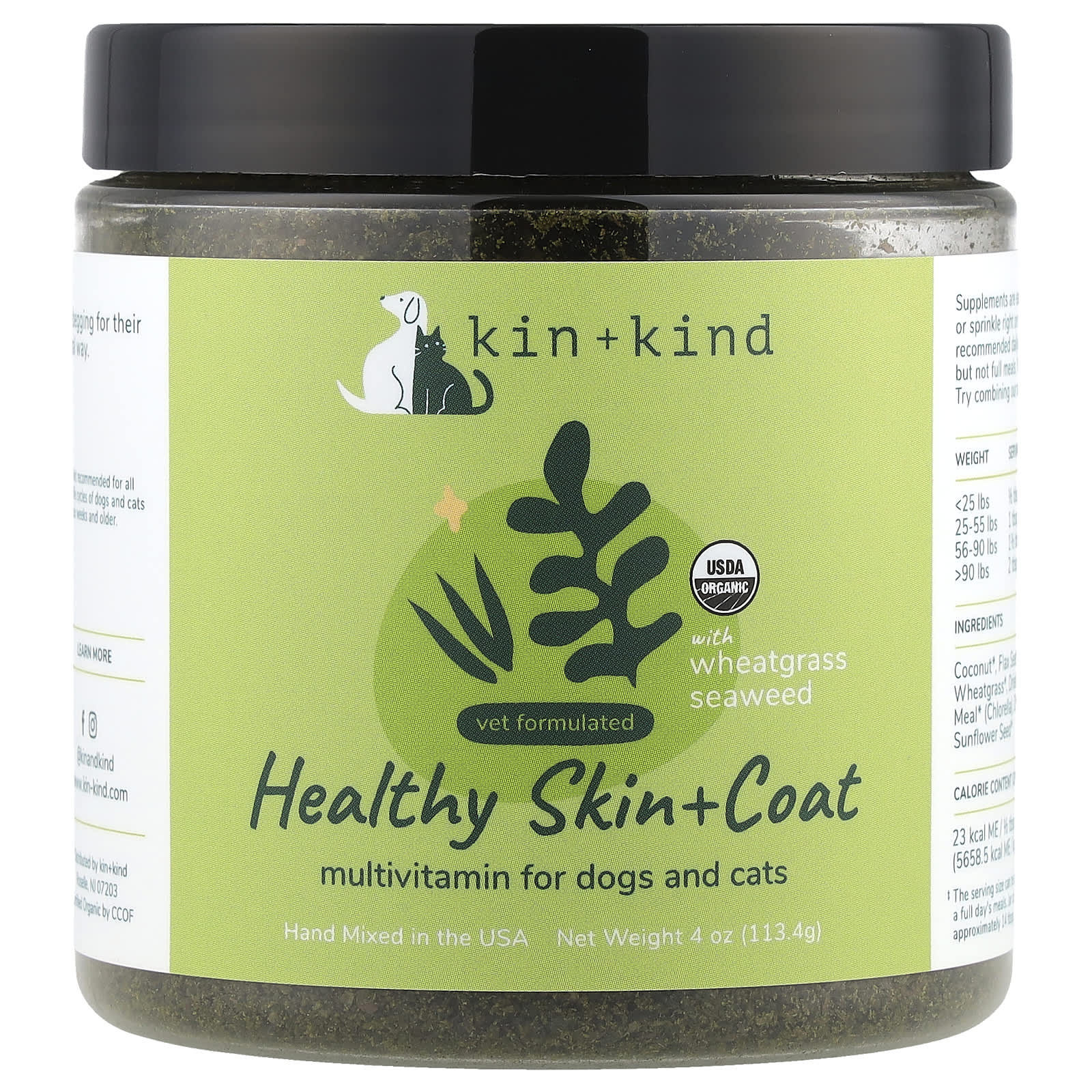 Kin+Kind, Healthy Skin + Coat, Multivitamin For Dogs and Cats, 4 oz (113.4 g) - Image 1