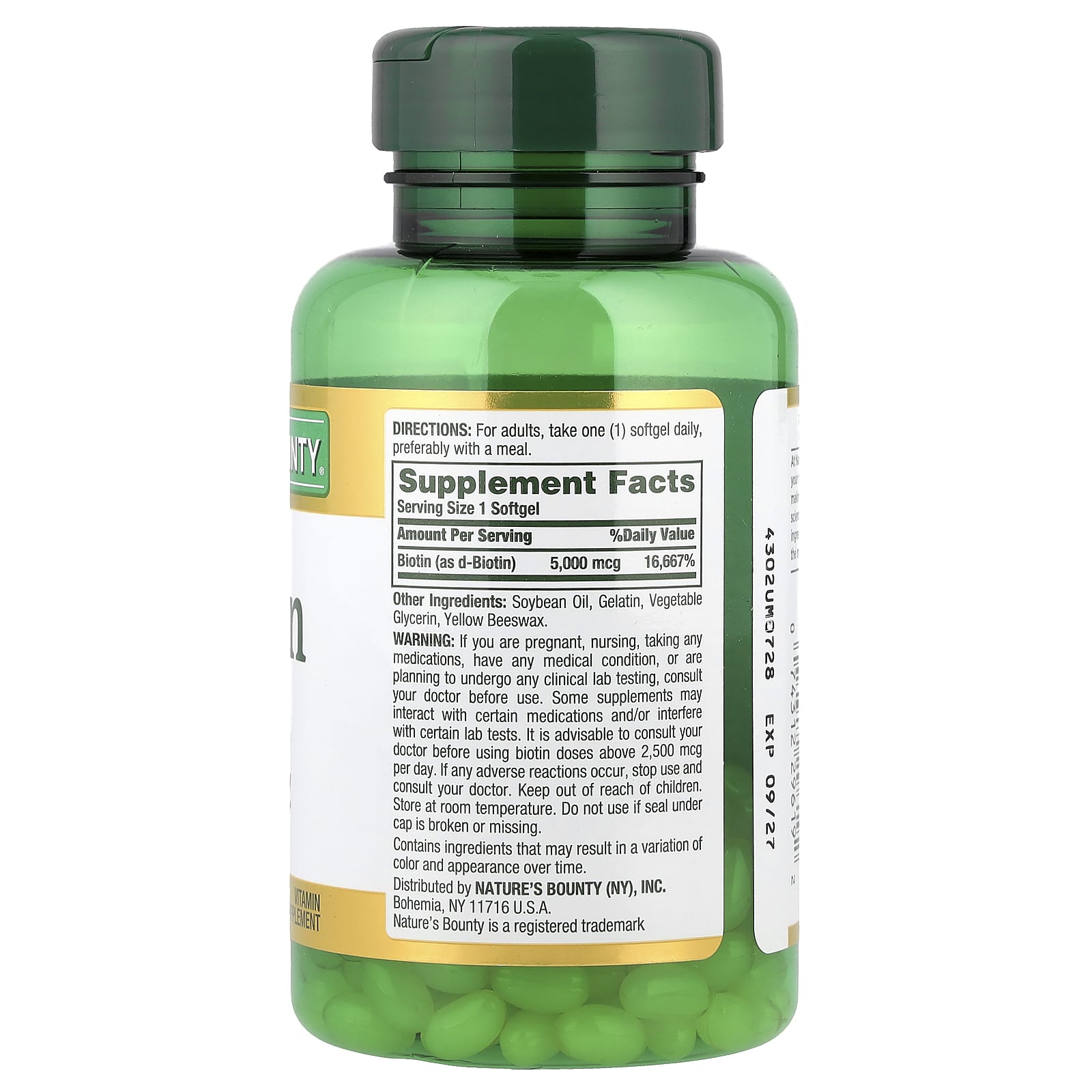 Nature's Bounty, Biotin, 5,000 mcg, 150 Rapid Release Softgels - Image 2