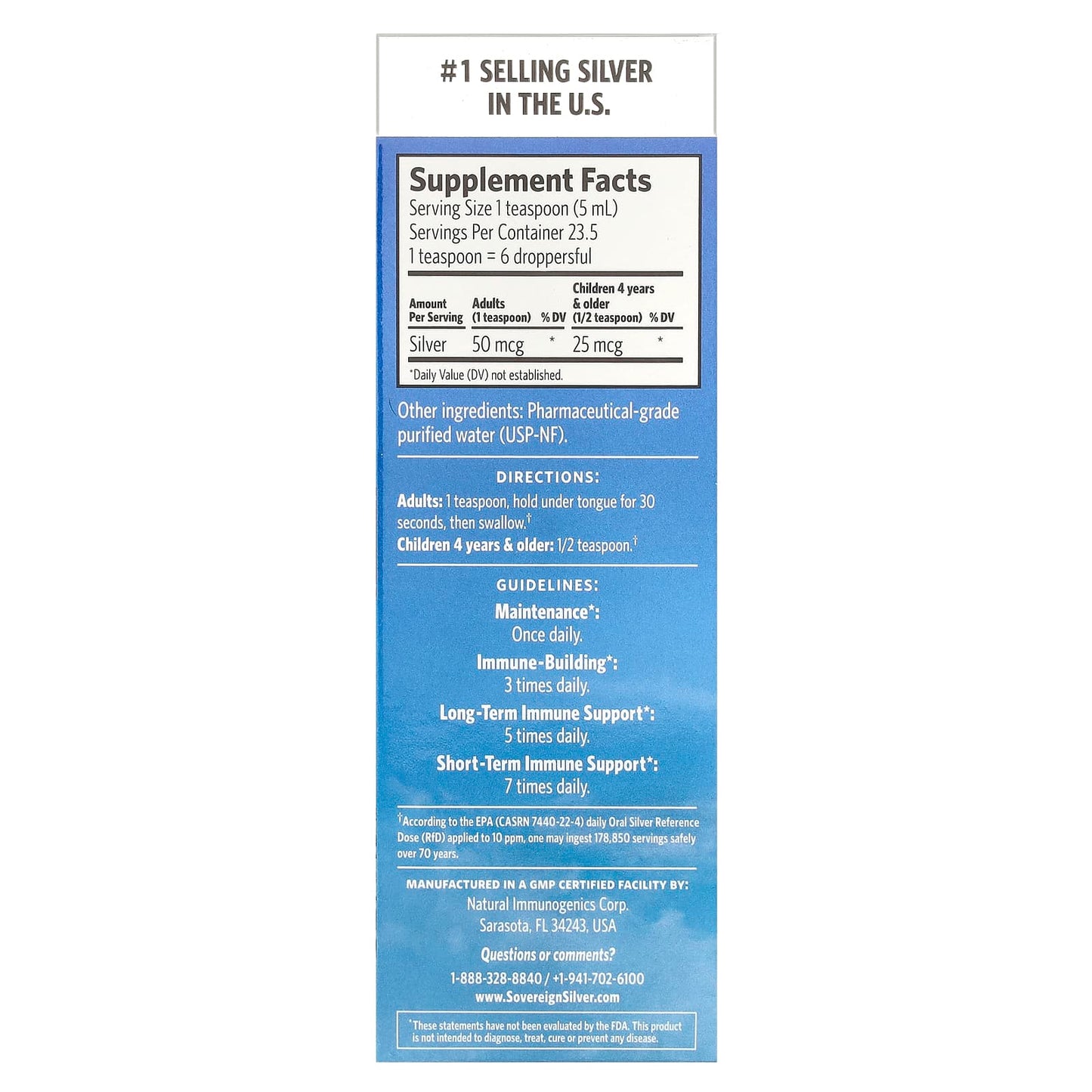 Sovereign Silver, Bio-Active Silver Hydrosol ™ Dropper-Top, Daily + Immune Support, 10 PPM, 4 fl oz (118 ml) - Image 2