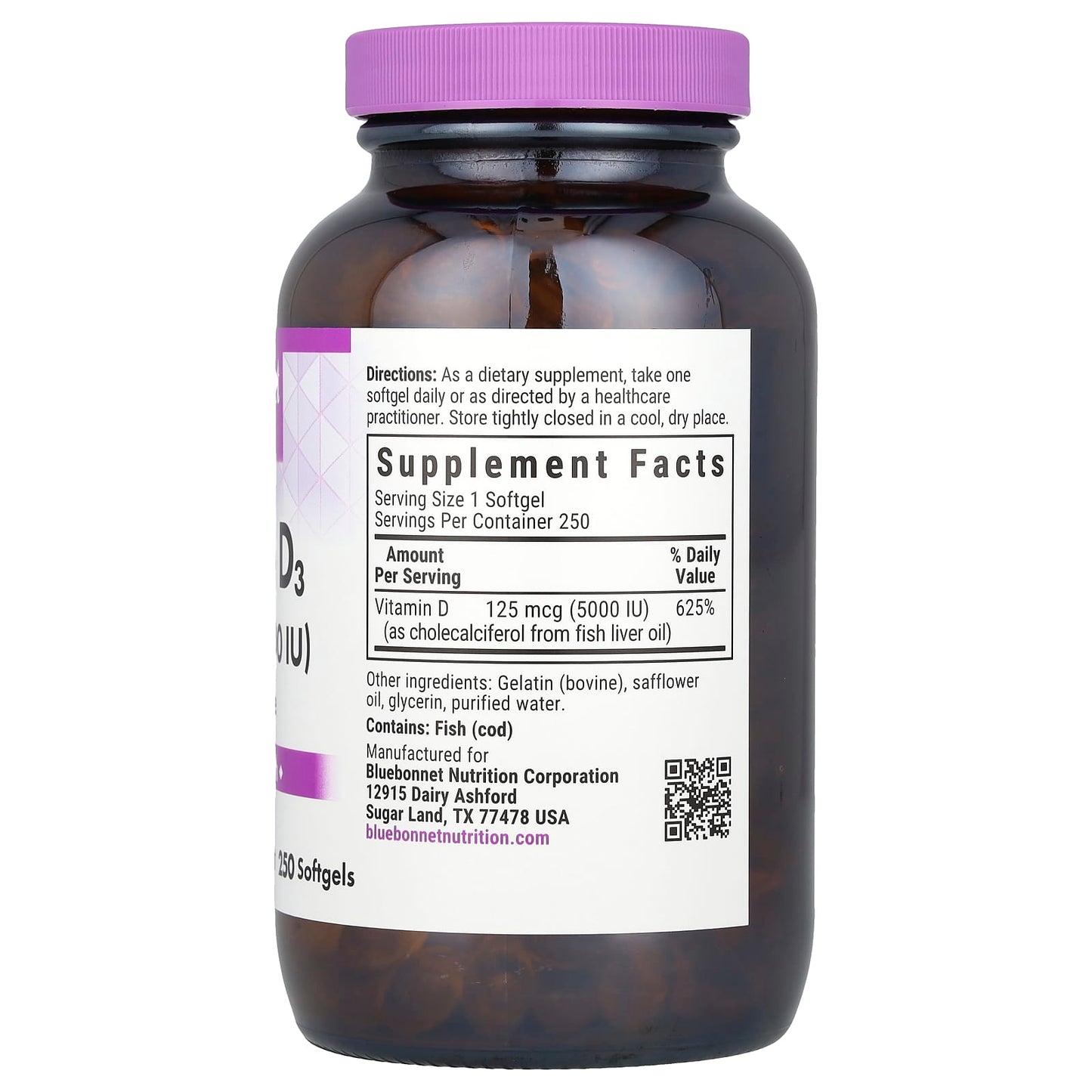 Vitamin D3 125 mcg (5000 IU) Softgels for Bone Health & Immunity by Bluebonnet Nutrition - Image 2