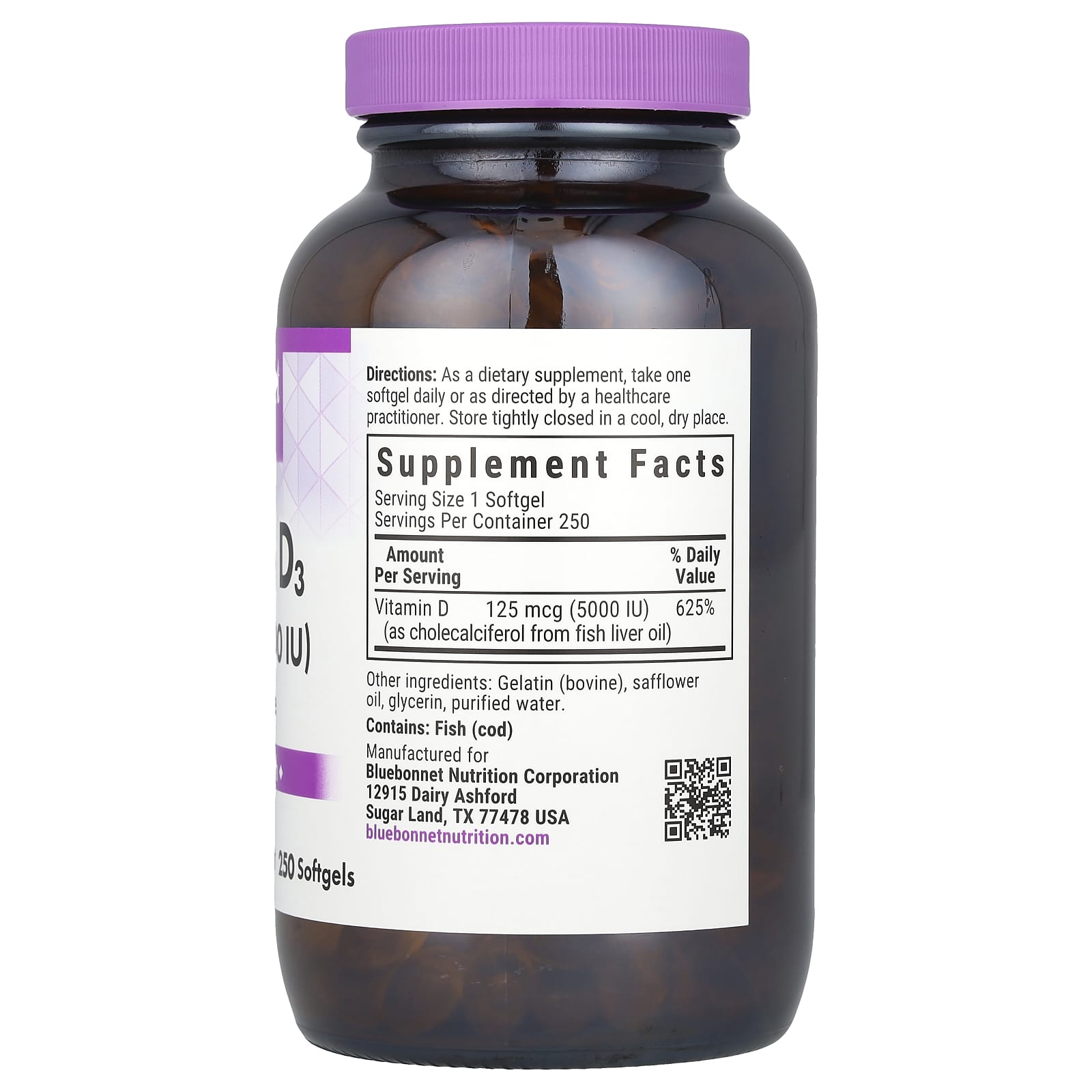 Vitamin D3 125 mcg (5000 IU) Softgels for Bone Health & Immunity by Bluebonnet Nutrition - Image 2