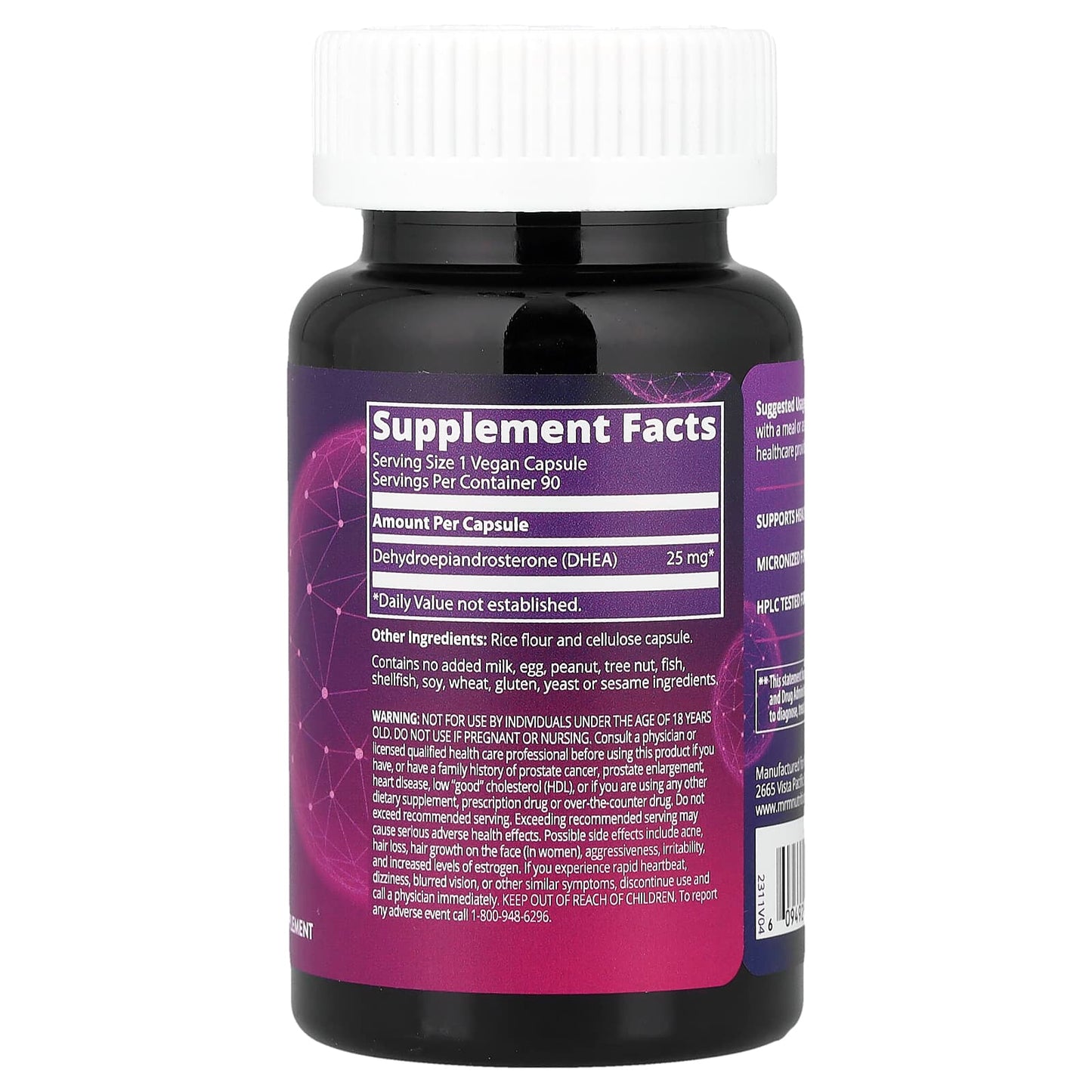 MRM Nutrition, DHEA, 25 mg, 90 Vegan Capsules - Image 2