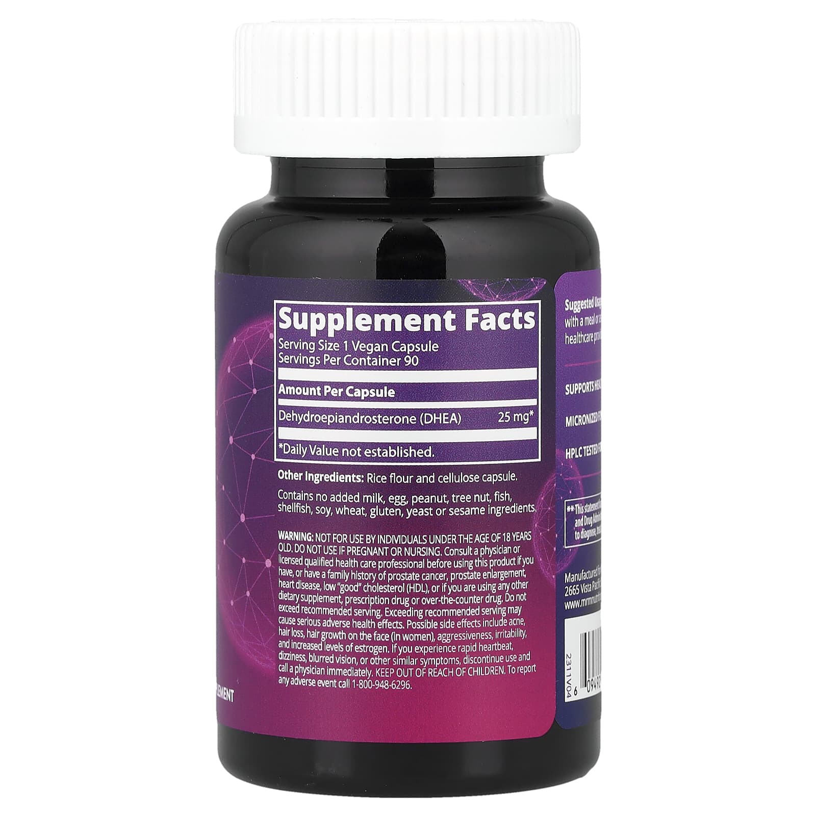 MRM Nutrition, DHEA, 25 mg, 90 Vegan Capsules - Image 2