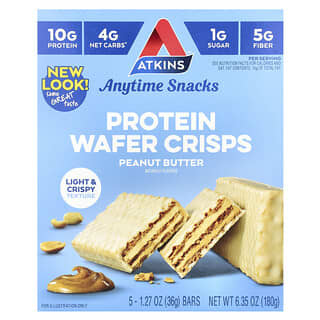 Atkins Peanut Butter Protein Wafer Crisps, 5 Bars, Low Carb Snack