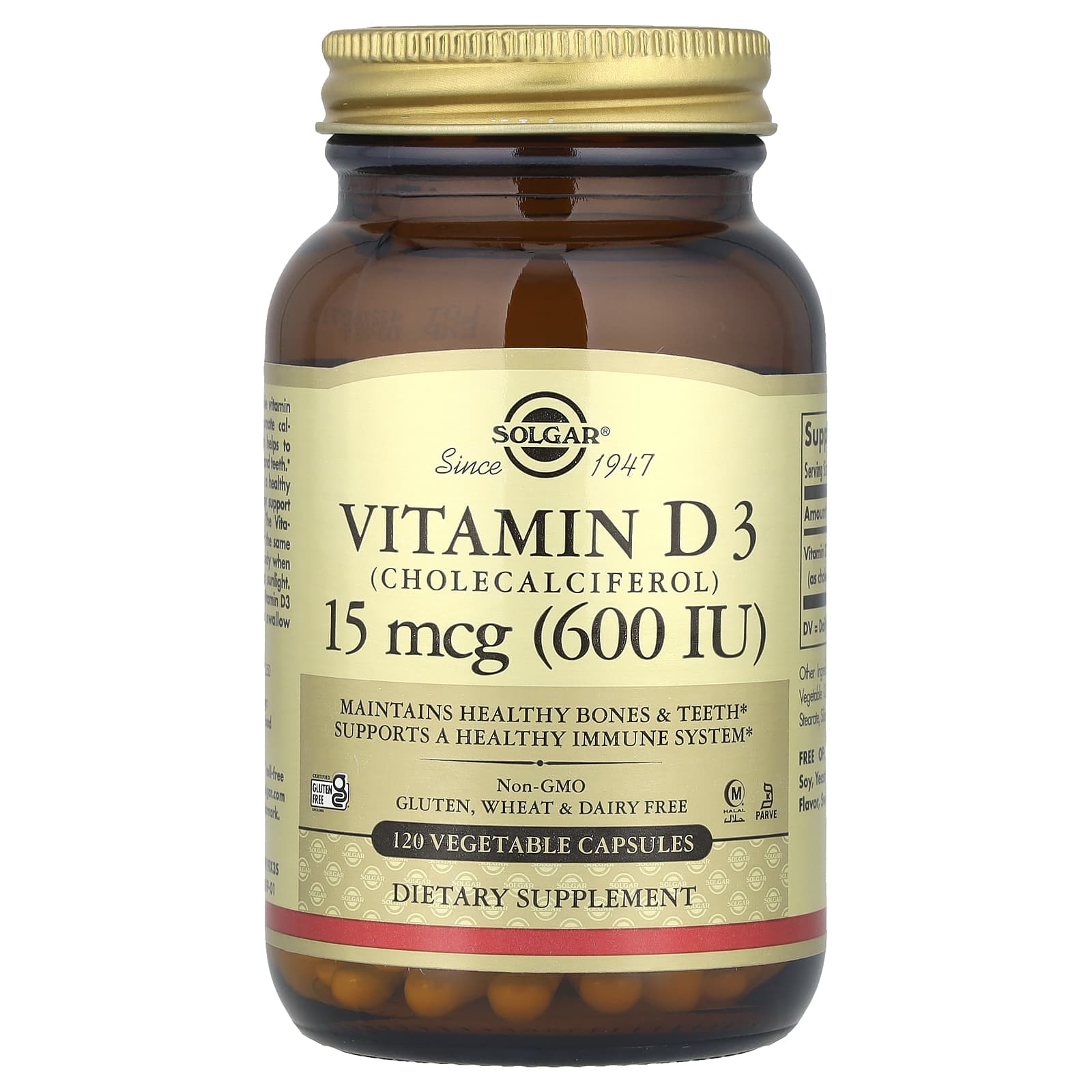 Solgar, Vitamin D3 (Cholecalciferol), 15 mcg (600 IU), 120 Vegetable Capsules