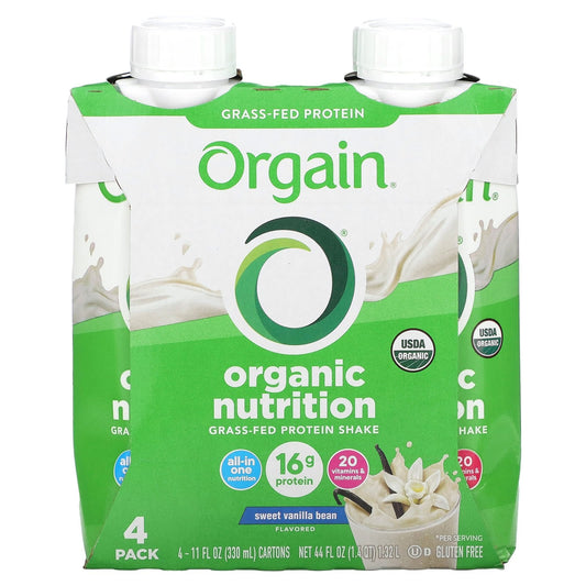 Orgain, Organic Nutrition, Grass-Fed Protein Shake,  Sweet Vanilla Bean, 4 Pack, 11 fl oz (330 ml) Each - Image 1