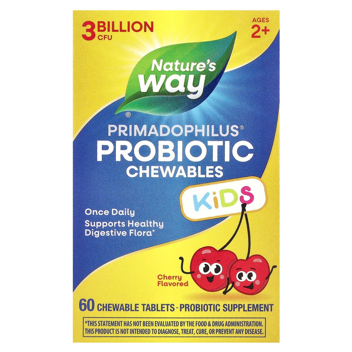 Nature's Way, Primadophilus®, Kids Probiotic Chewables, Ages 2+, Cherry , 3 Billion CFU, 60 Chewable Tablets - Image 1