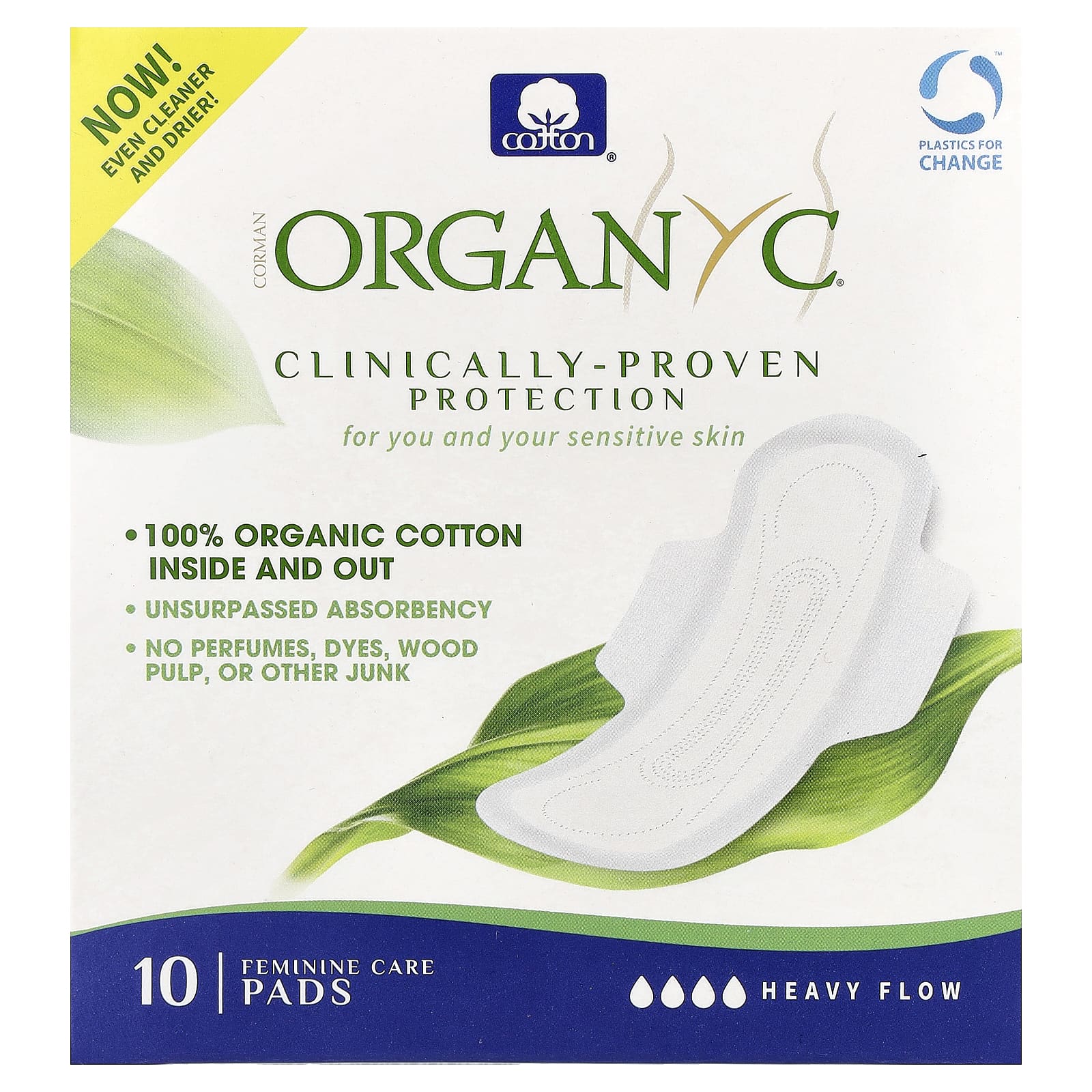 Organyc, Organic Cotton Pads, Heavy Flow, 10 Pads - Image 1