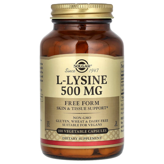 Solgar, L-Lysine, Free Form, 500 mg, 100 Vegetable Capsules - Image 1