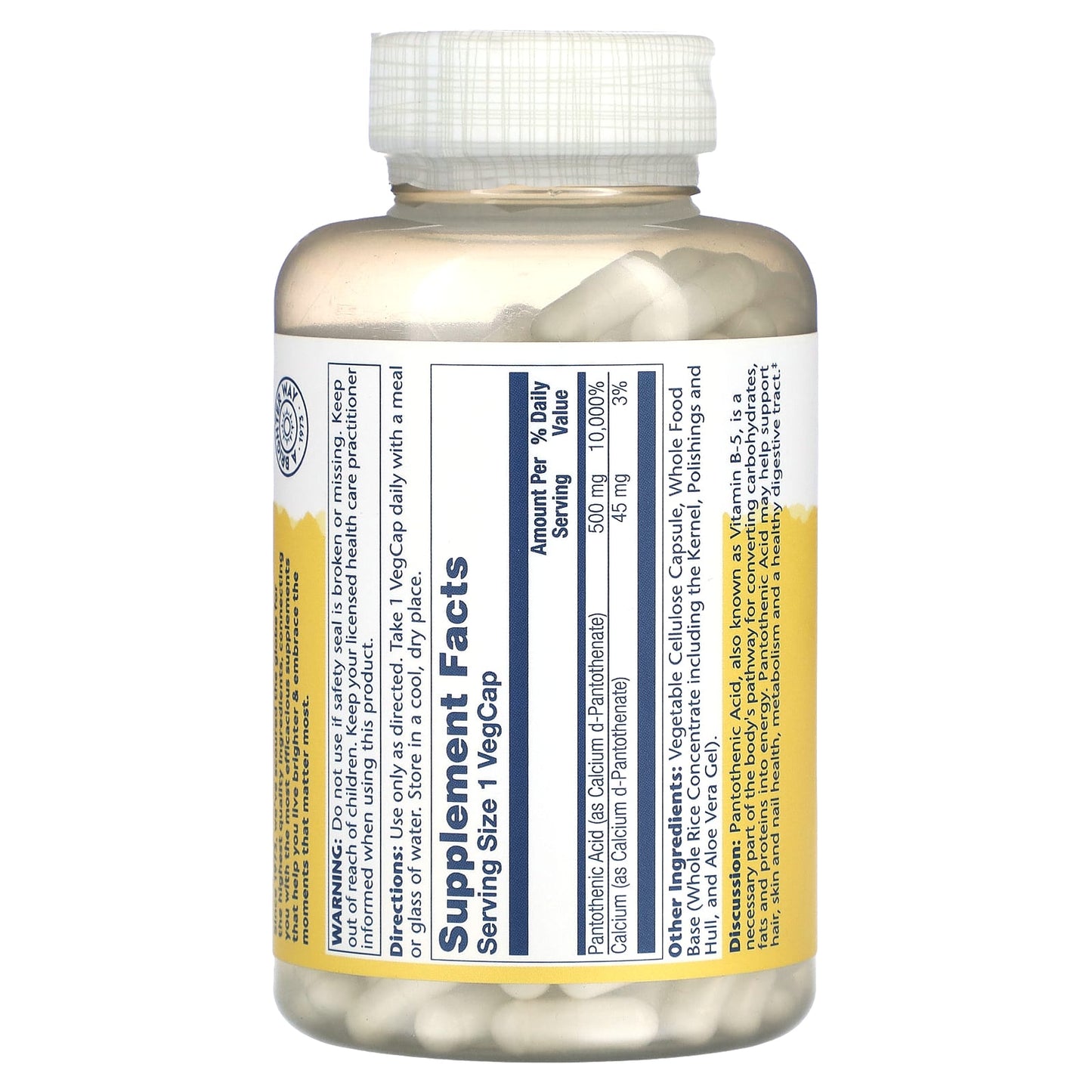 Solaray, Pantothenic Acid with Aloe Vera, 500 mg, 250 VegCaps - Image 2