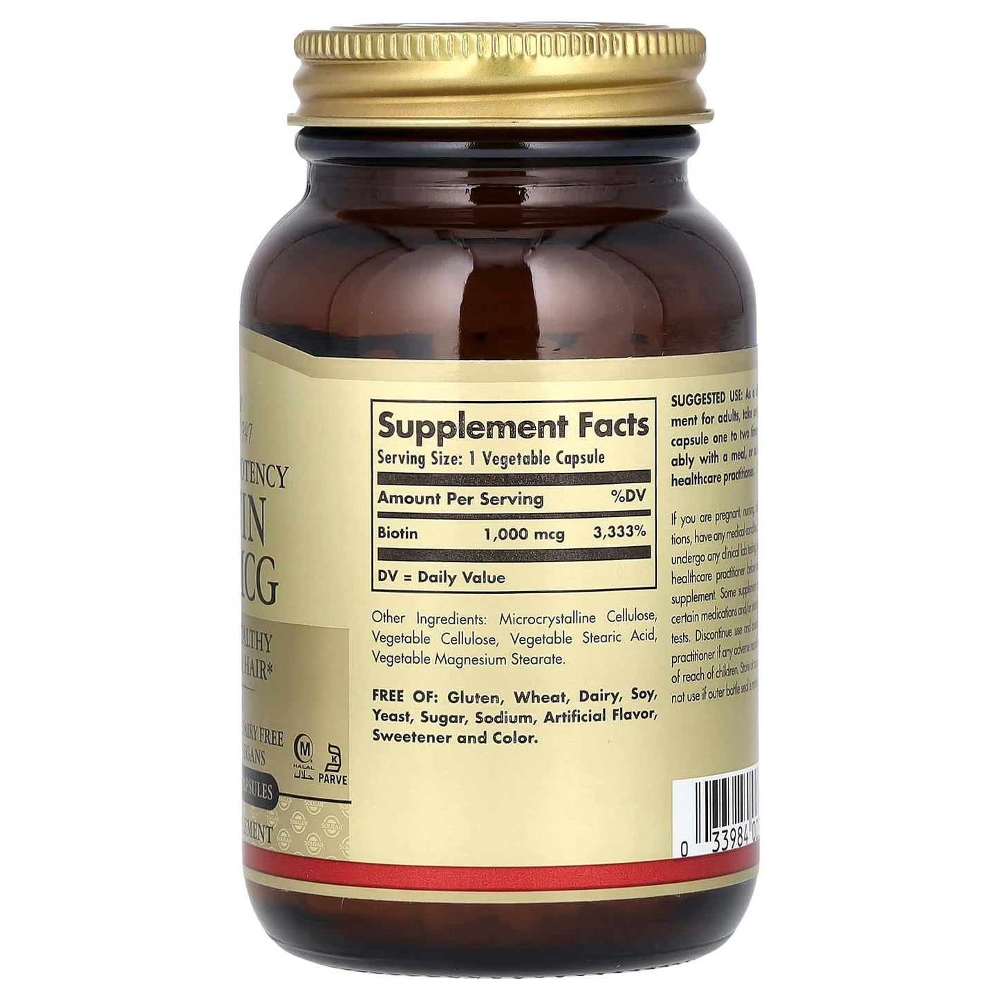 Solgar, Biotin, 1,000 mcg, 250 Vegetable Capsules - Image 2