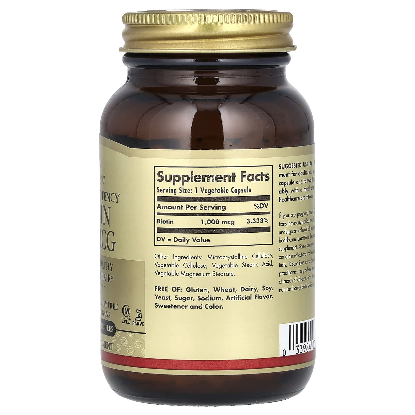 Solgar, Biotin, 1,000 mcg, 250 Vegetable Capsules - Image 2