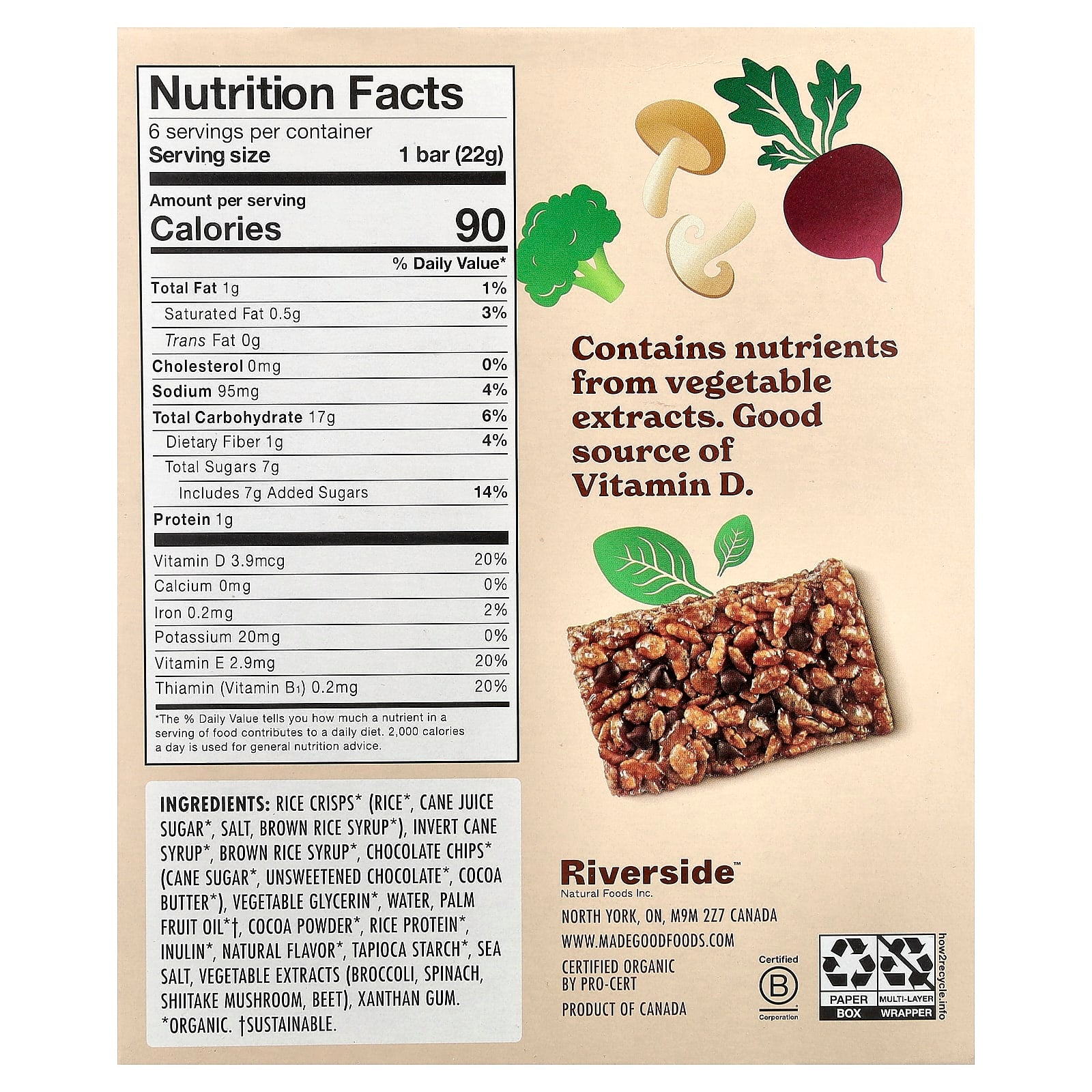 MadeGood, Crispy Squares, Chocolate Chip, 6 Bars, 0.78 oz (22 g) Each - Image 2