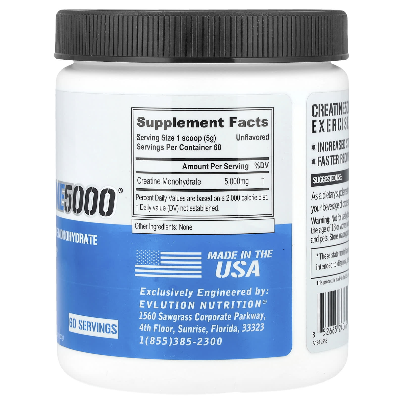 EVLution Nutrition, Creatine5000®, Unflavored, 10.58 oz (300 g)