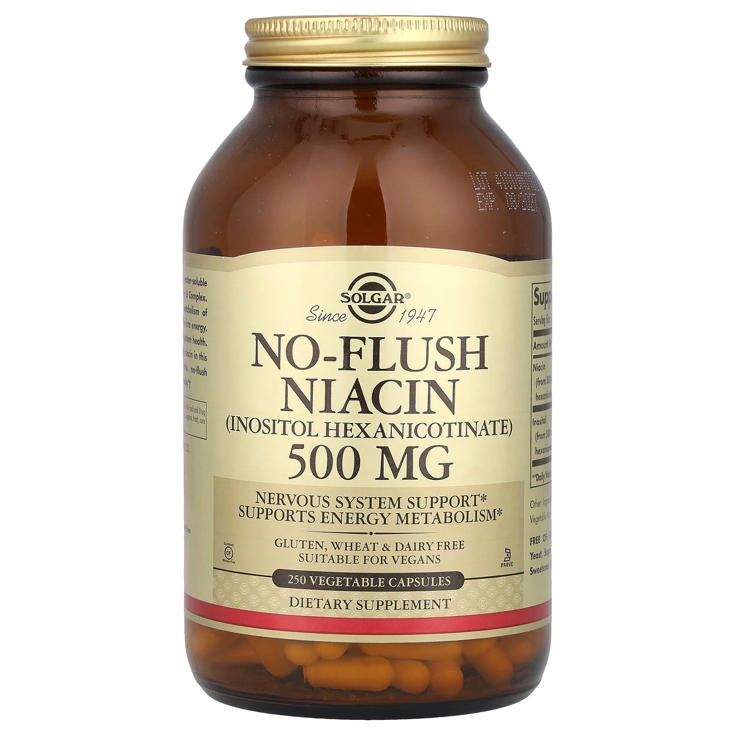 Solgar, No-Flush Niacin, (Inositol Hexanicotinate), 500 mg, 250 Vegetable Capsules - Image 1