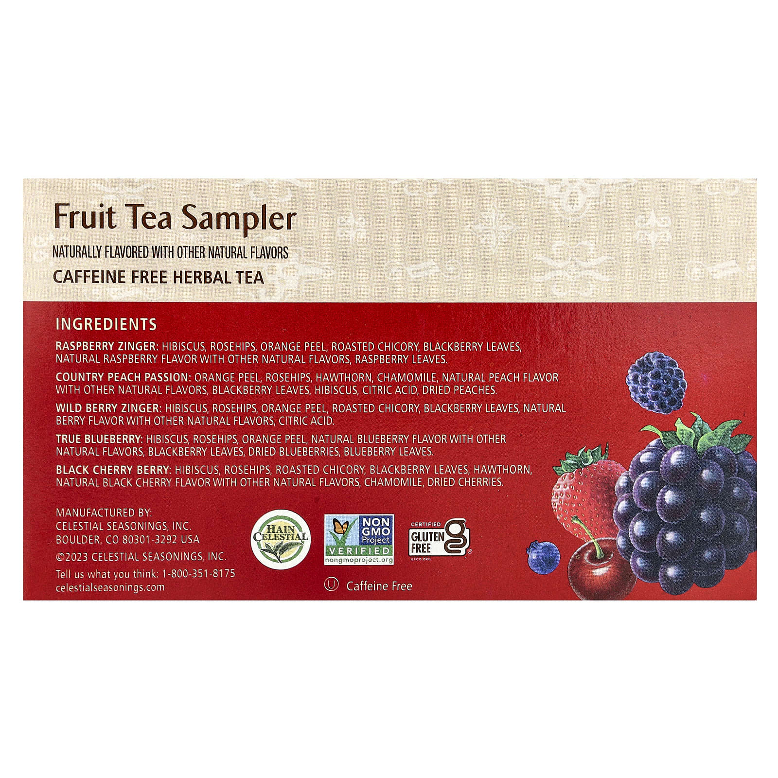 Celestial Seasonings Fruit Tea Sampler, 5 Flavors, Caffeine Free, 18 Tea Bags - Image 2