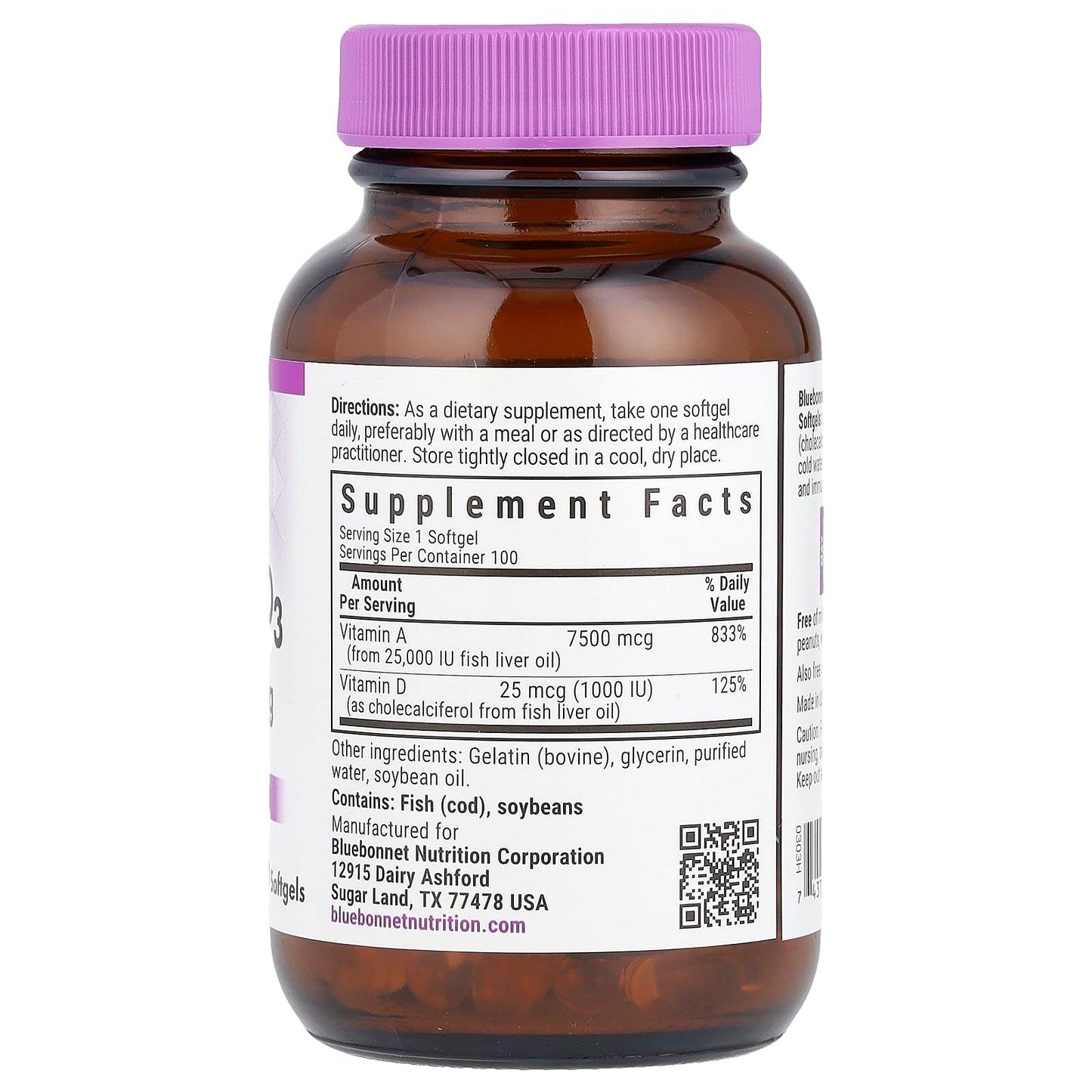 Bluebonnet Vitamin A & D3, 7500 mcg, 25 mcg, Immune & Eye Health - Image 2