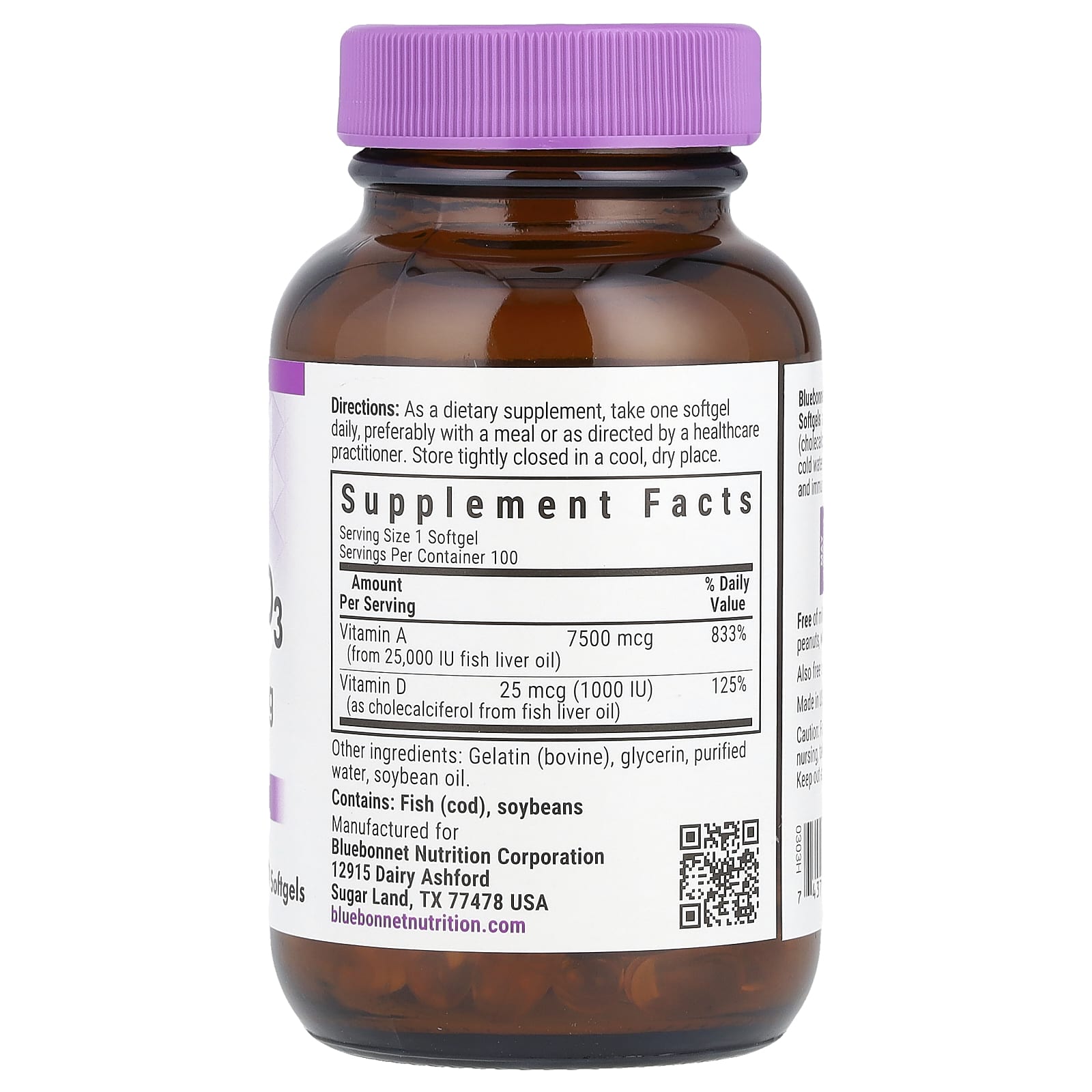 Bluebonnet Vitamin A & D3, 7500 mcg, 25 mcg, Immune & Eye Health - Image 2