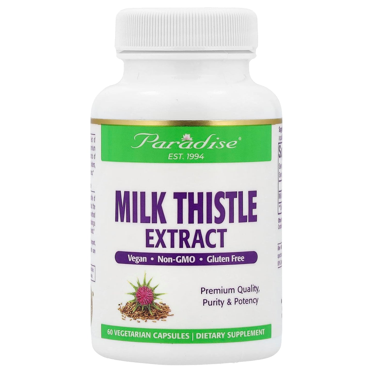 Paradise Herbs, Milk Thistle Extract, 60 Vegetarian Capsules (250 mg per Capsule) - Image 1
