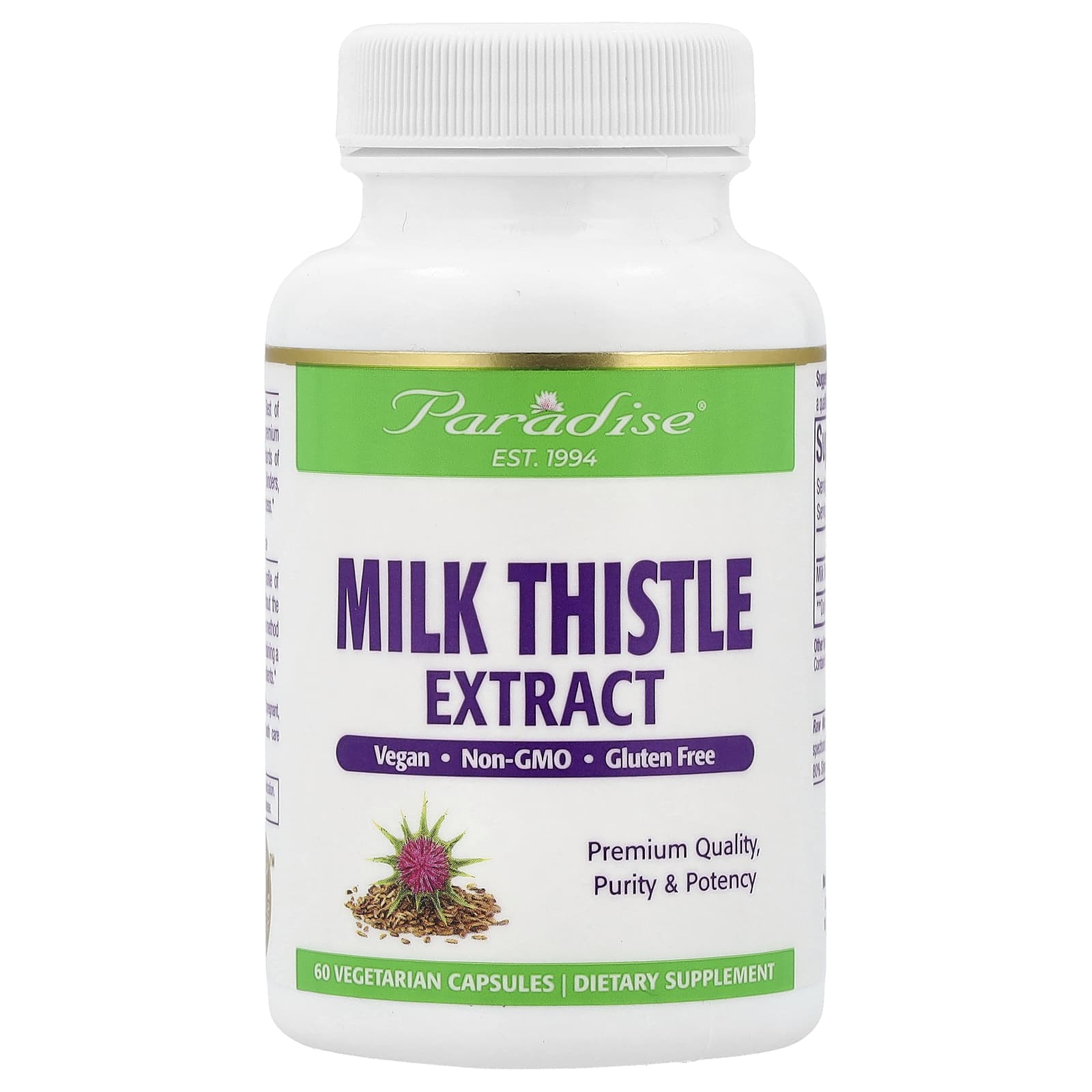 Paradise Herbs, Milk Thistle Extract, 60 Vegetarian Capsules (250 mg per Capsule) - Image 1