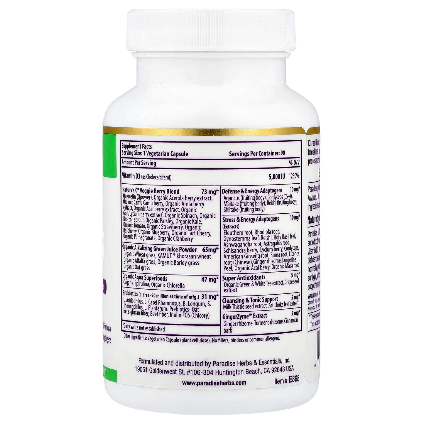 Paradise Herbs, Earth's Blend®, Vitamin D3, 90 Vegetarian Capsules - Image 2