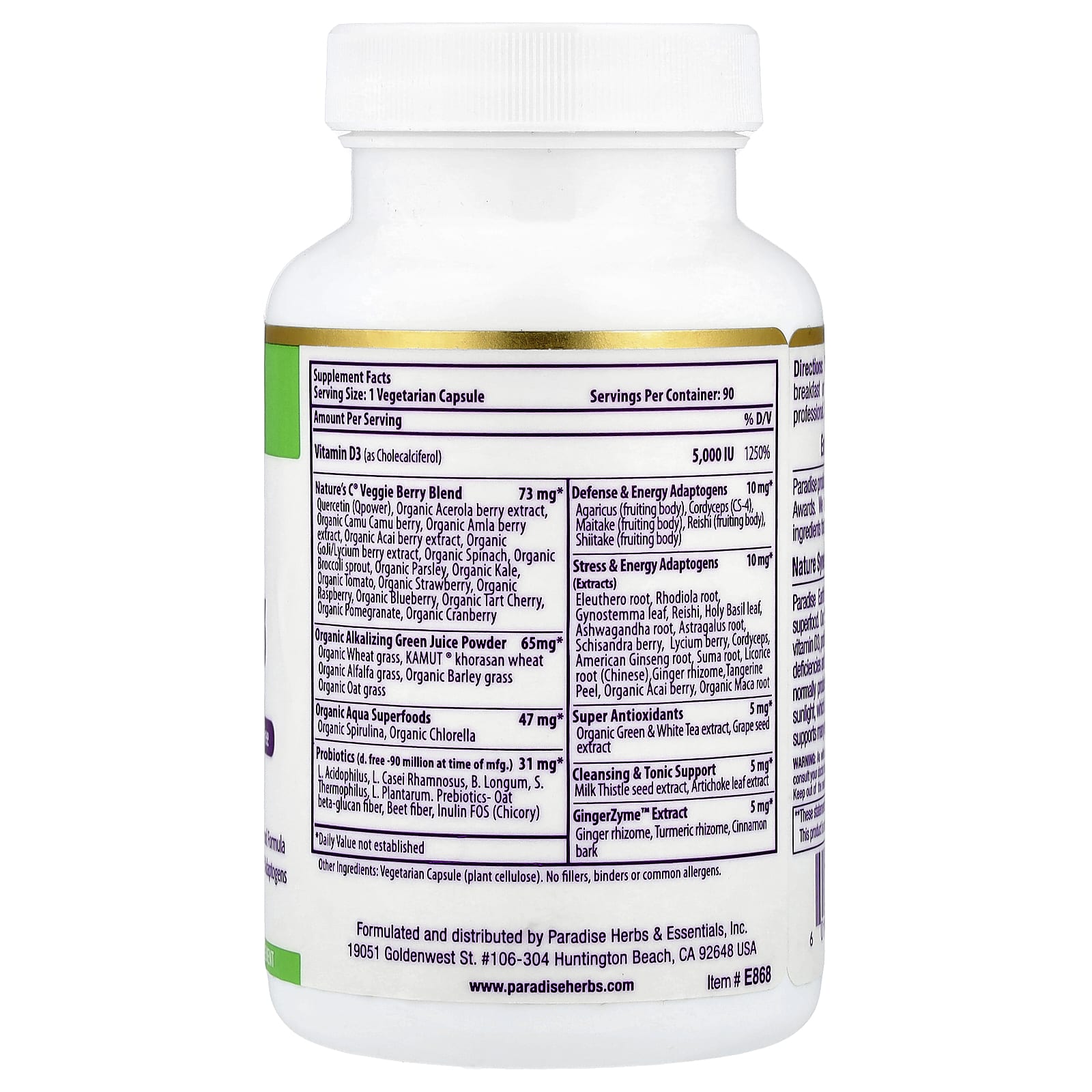 Paradise Herbs, Earth's Blend®, Vitamin D3, 90 Vegetarian Capsules - Image 2