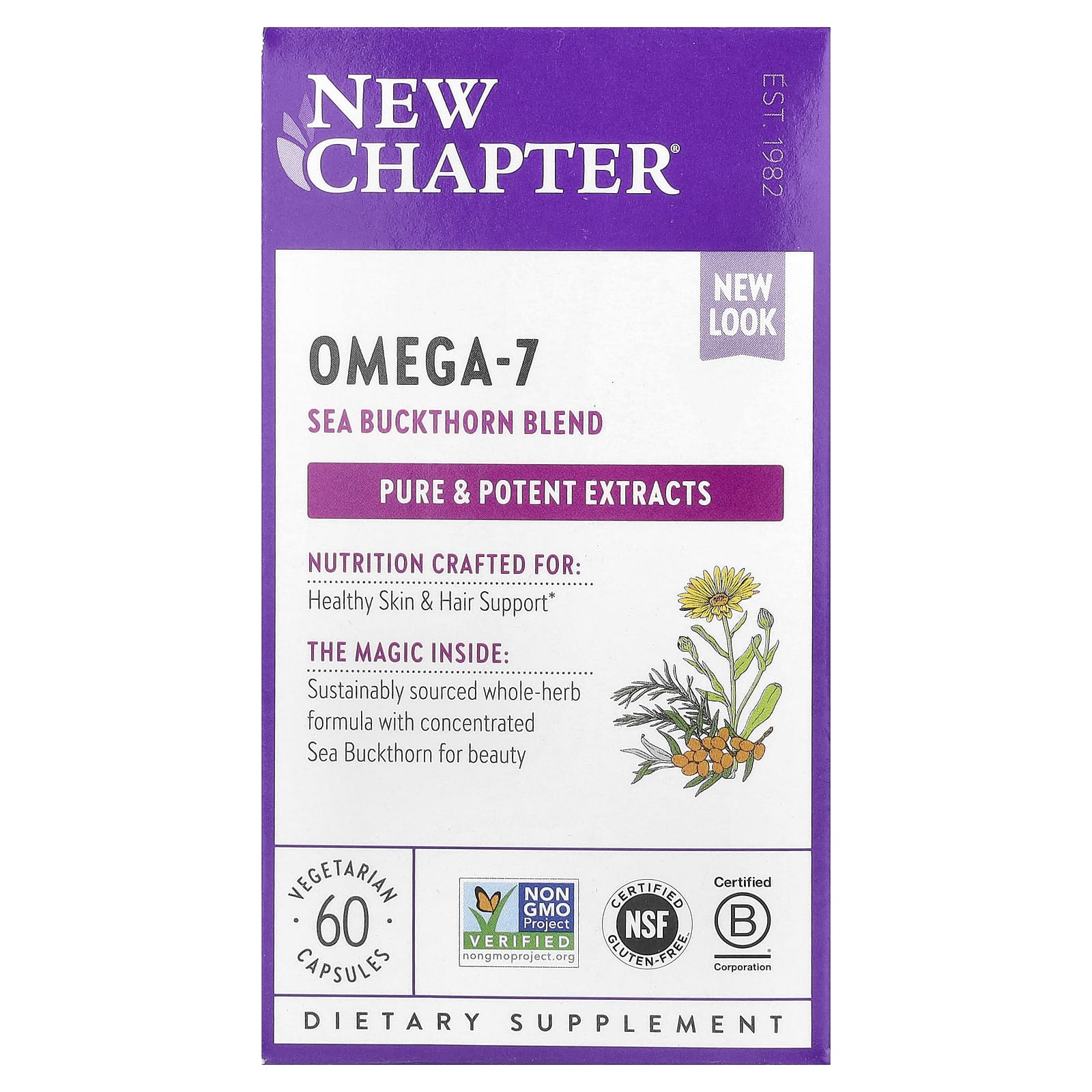 New Chapter, Omega-7 Sea Buckthorn Blend, 60 Vegetarian Capsules - Image 1