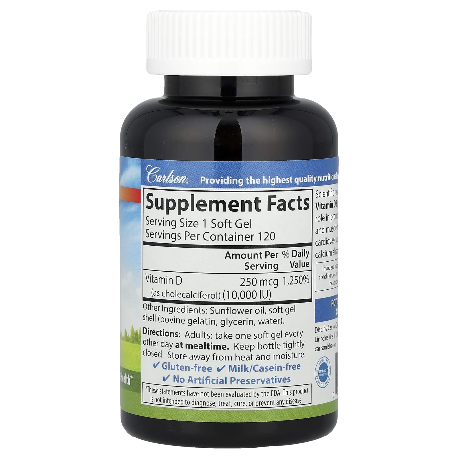 Carlson Vitamin D3 250 mcg (10,000 IU) for Immune & Bone Health - Image 2