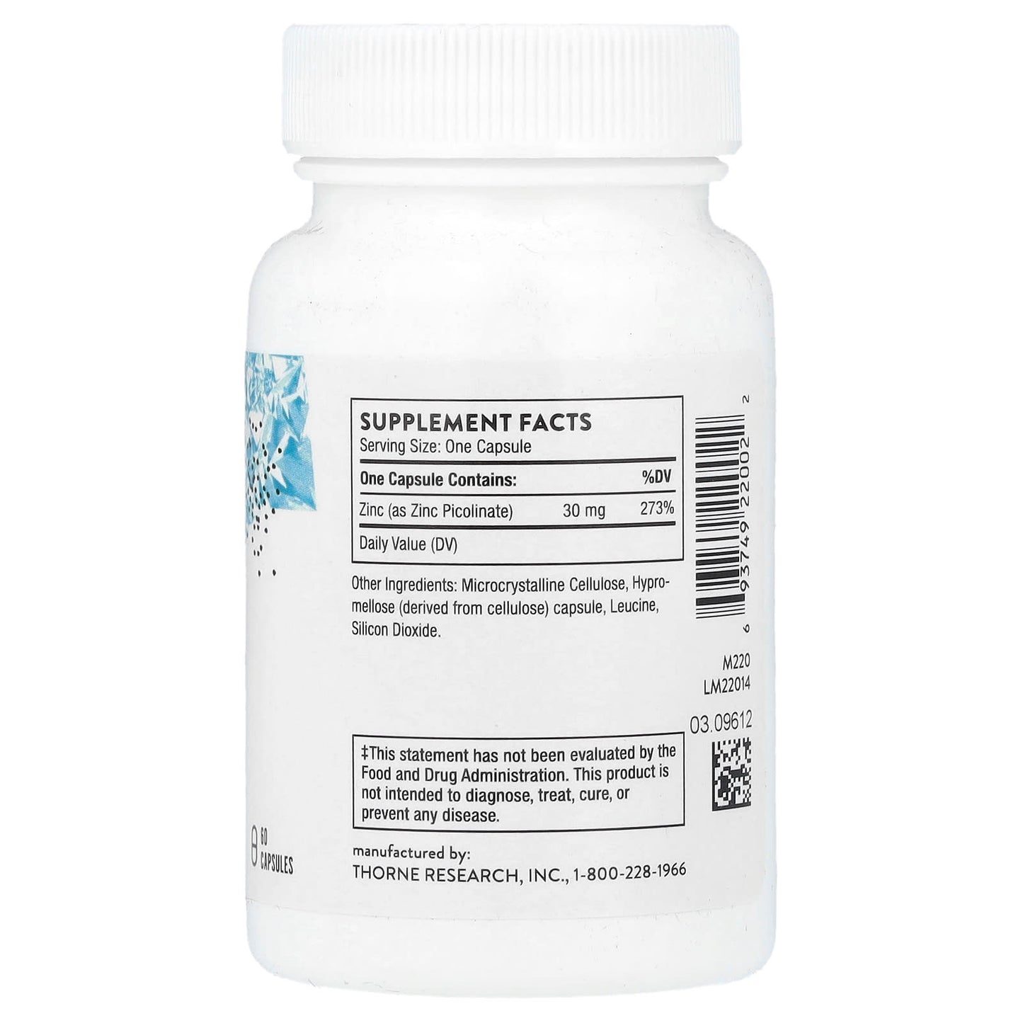 Thorne, Zinc Picolinate, 30 mg, 60 Capsules - Image 2