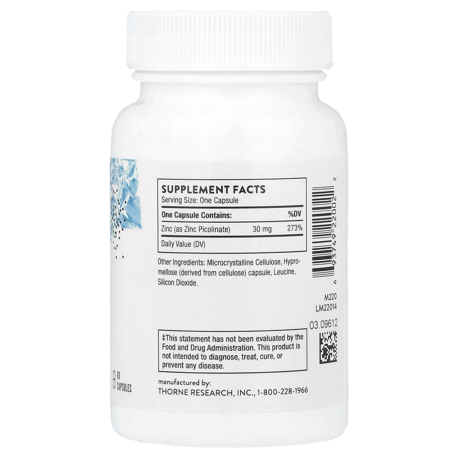 Thorne, Zinc Picolinate, 30 mg, 60 Capsules - Image 2