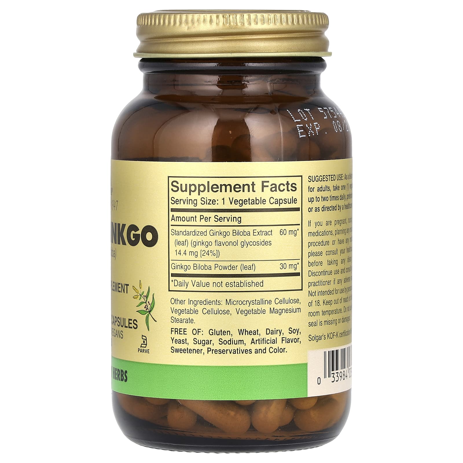 Solgar, Super Ginkgo, 120 Vegetable Capsules - Image 2