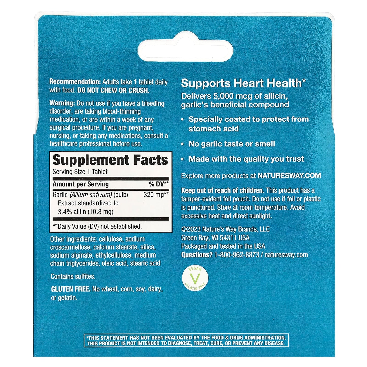Nature's Way, Garlinase® 5000, Garlic Extract, 320 mg, 100 Vegan Enteric-Coated Tablets - Image 2