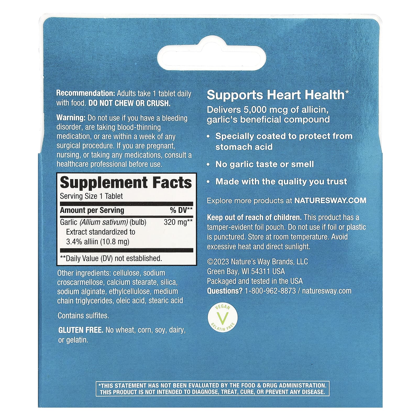 Nature's Way, Garlinase® 5000, Garlic Extract, 320 mg, 100 Vegan Enteric-Coated Tablets - Image 2
