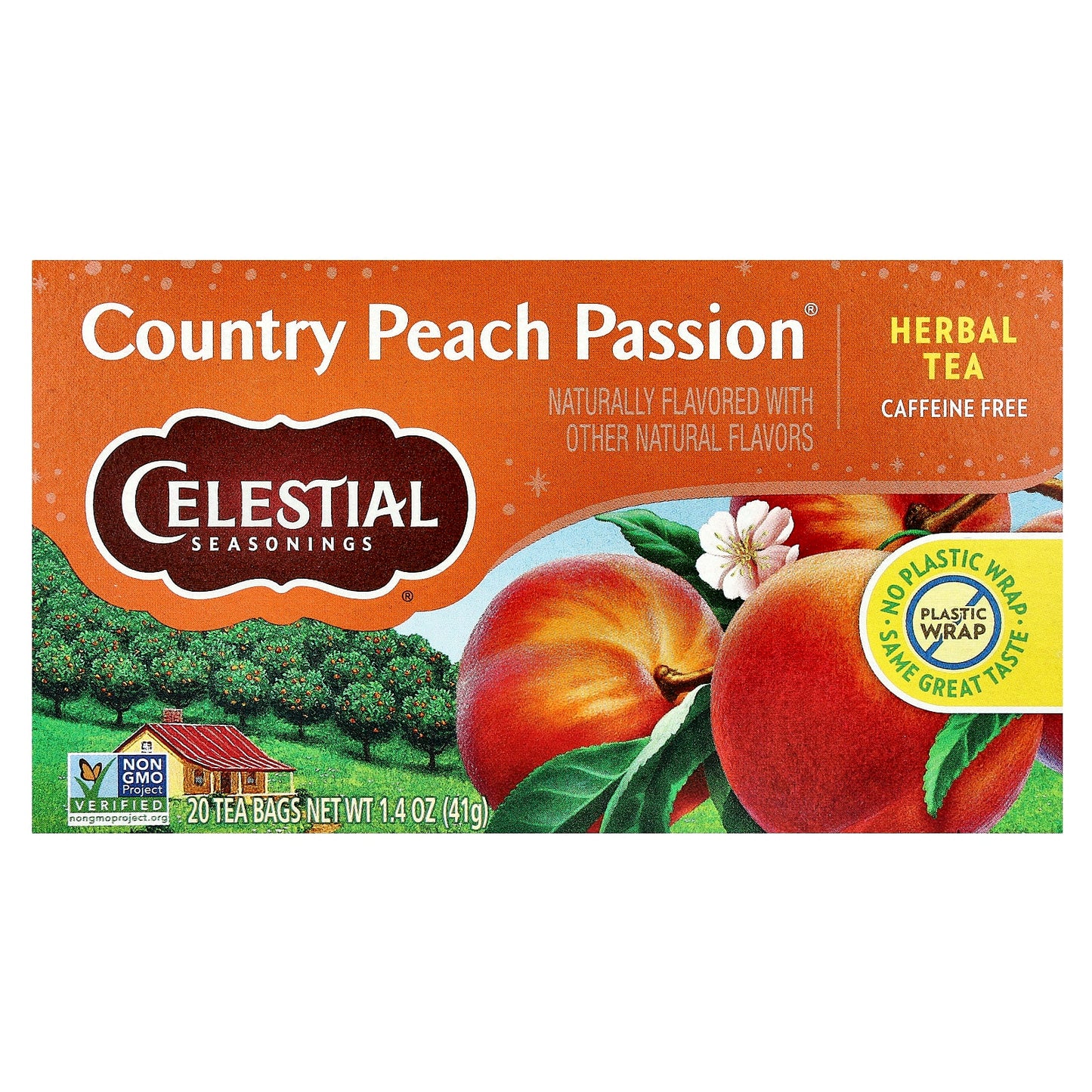 Celestial Seasonings Country Peach Passion Herbal Tea, Caffeine Free, 20 Tea Bags - Image 1