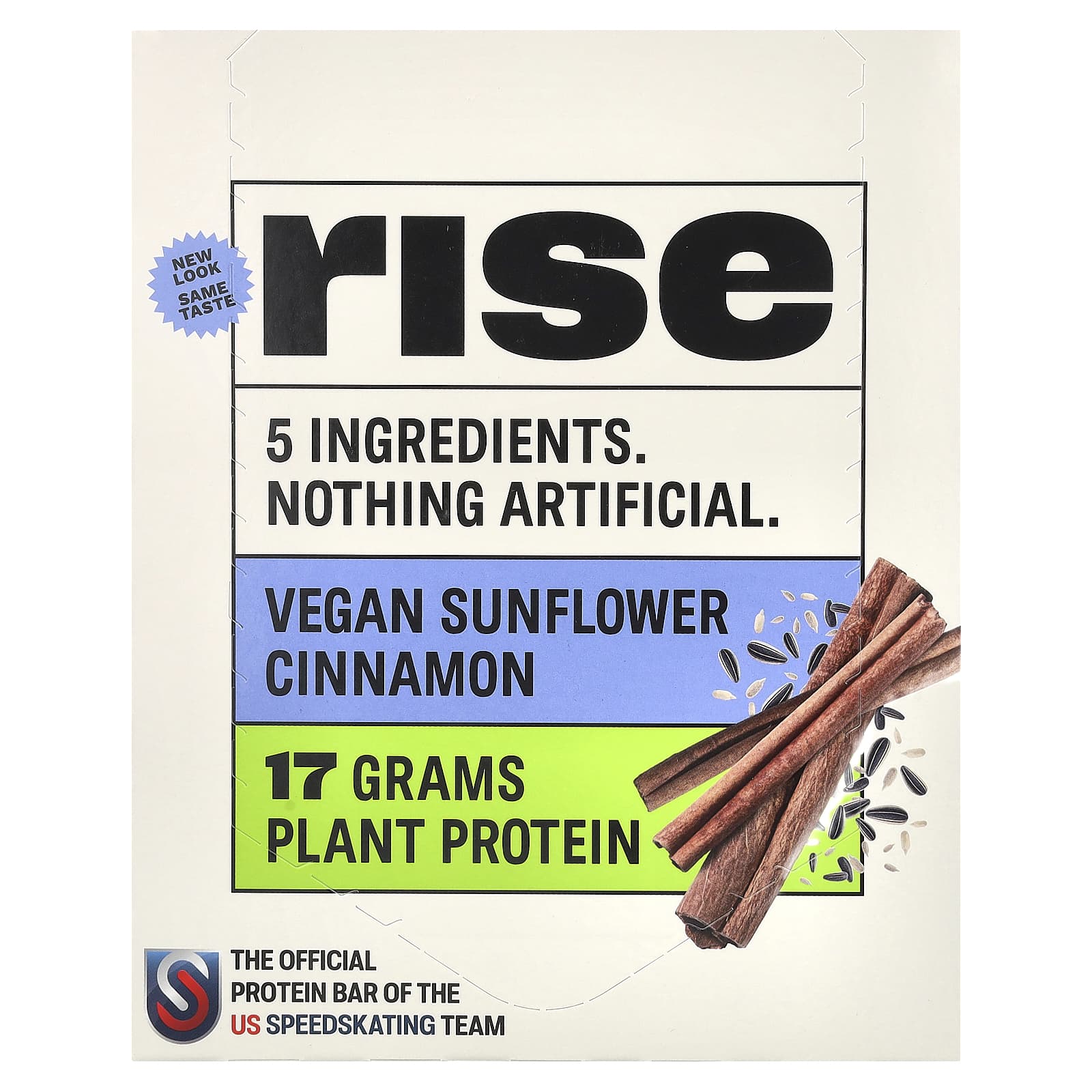 Rise Bar, Protein Bar, Vegan Sunflower Cinnamon, 12 Bars, 2.1 oz (60 g) Each - Image 1