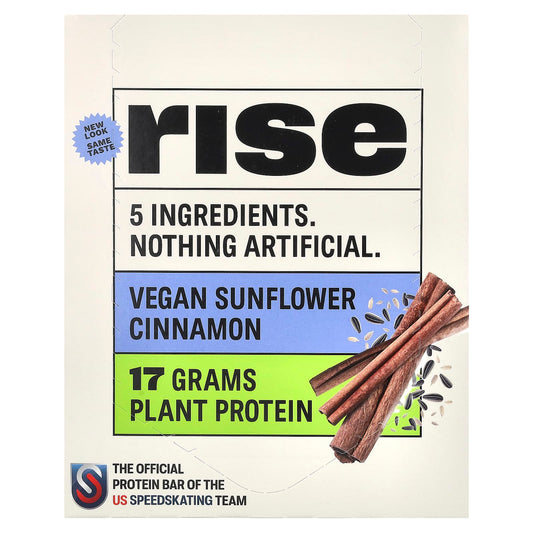 Rise Bar, Protein Bar, Vegan Sunflower Cinnamon, 12 Bars, 2.1 oz (60 g) Each - Image 1